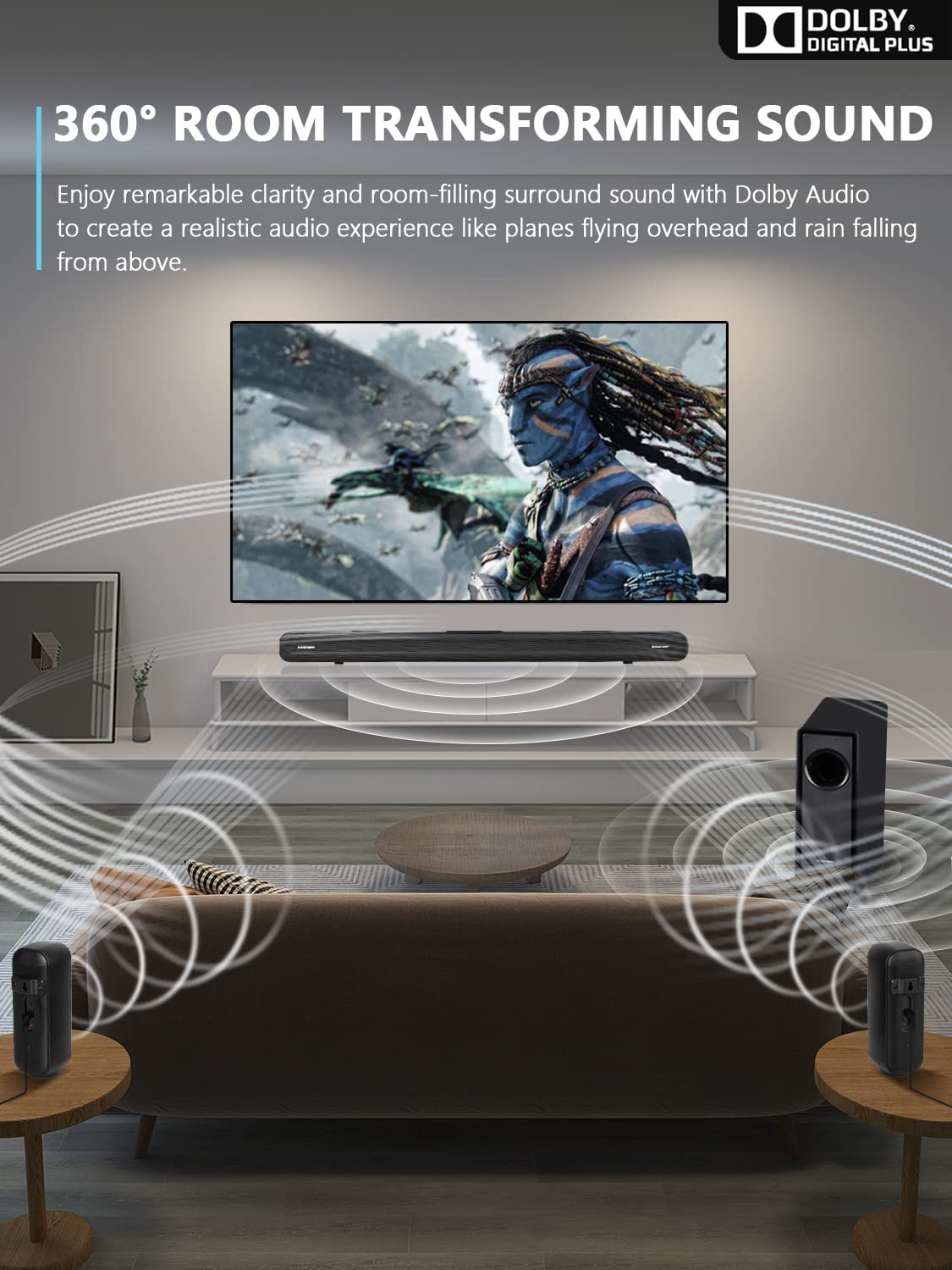 5.1 CH Surround Sound Bar with Dolby Audio, Sound Bars for TV with Wireless Subwoofer, Dolby Digital Plus, Bluetooth 5.0, Surround Sound Framework for Home Theater, Works with 4K & HD TVs| HDMI & Optical