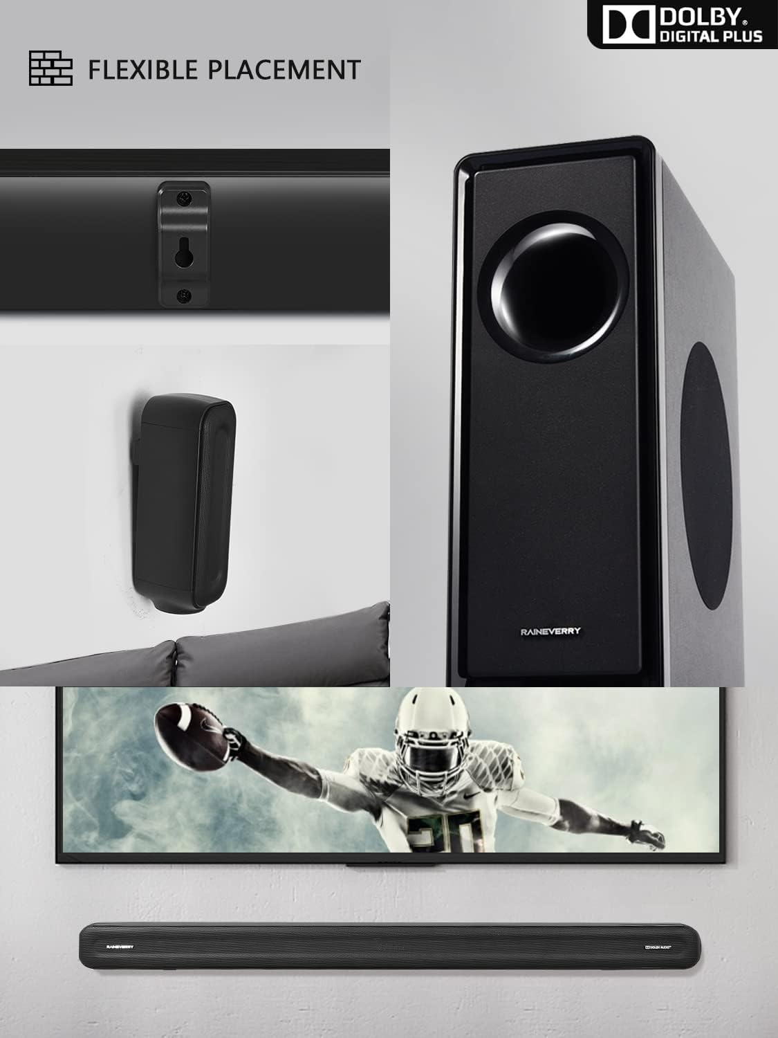 5.1 CH Surround Sound Bar with Dolby Audio, Sound Bars for TV with Wireless Subwoofer, Dolby Digital Plus, Bluetooth 5.0, Surround Sound Framework for Home Theater, Works with 4K & HD TVs| HDMI & Optical