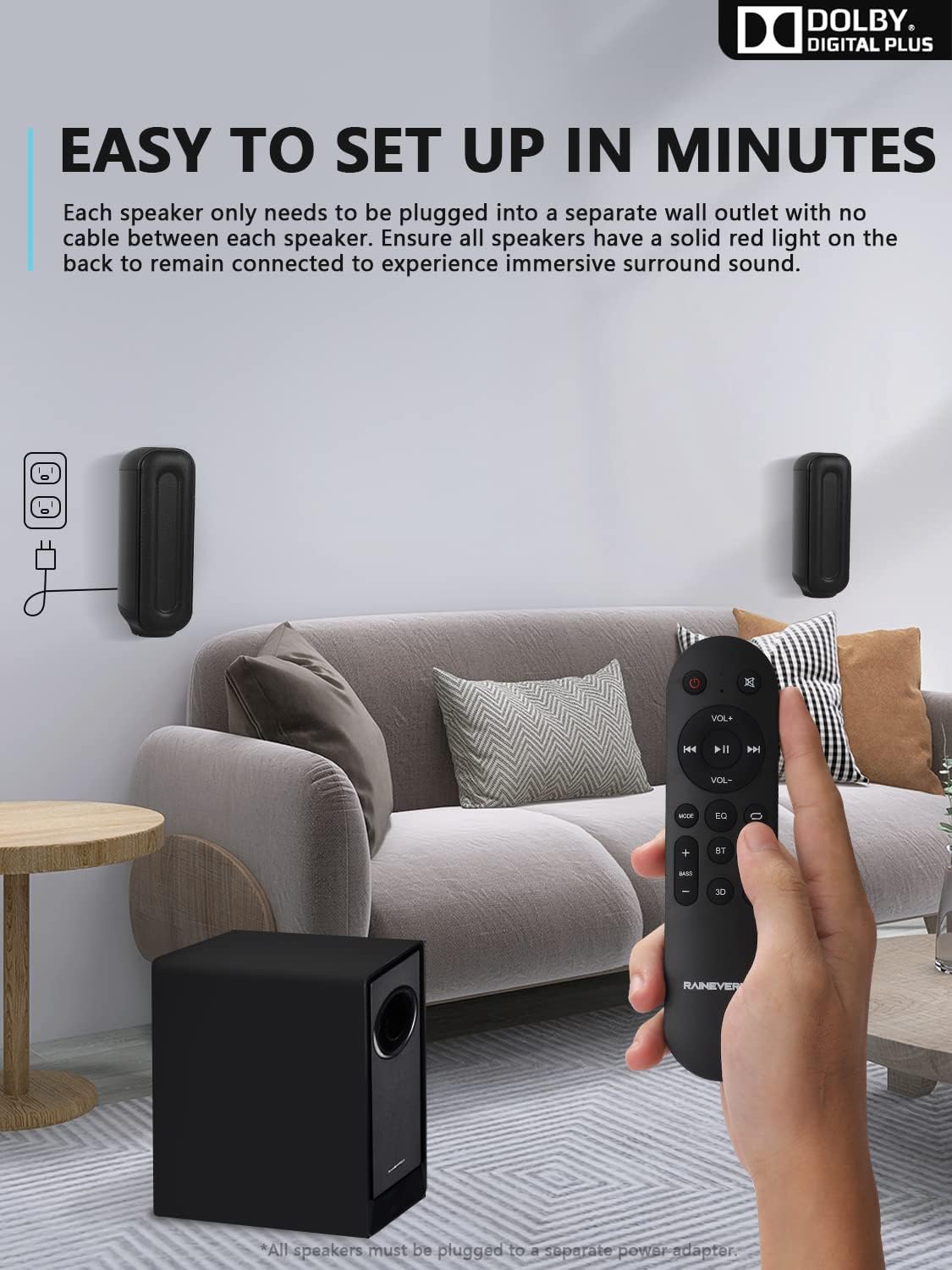 5.1 CH Surround Sound Bar with Dolby Audio, Sound Bars for TV with Wireless Subwoofer, Dolby Digital Plus, Bluetooth 5.0, Surround Sound Mechanism for Home Theater, Works with 4K & HD TVs| HDMI & Optical