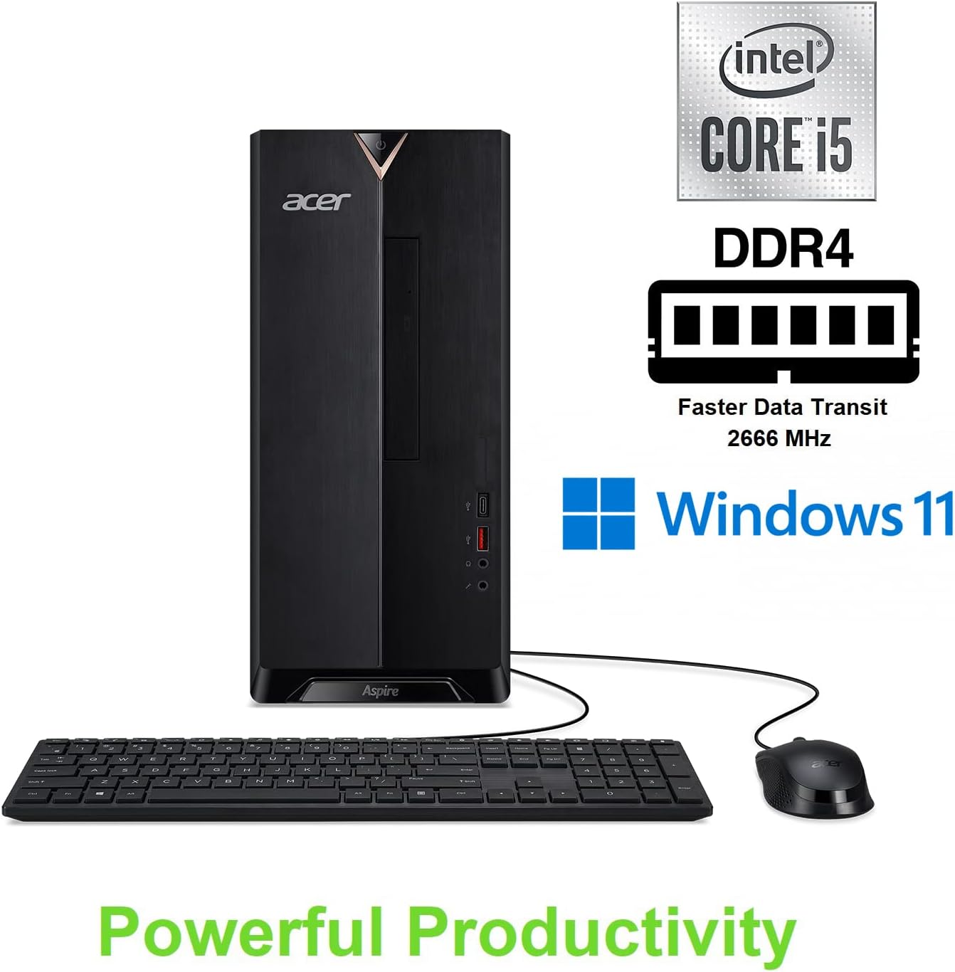 Acer Aspire TC-1760-UA92 Desktop | 12th Gen Intel Core i5-12400 6-Core Processor | 12GB 3200MHz DDR4 | 512GB NVMe M.2 SSD | 8X DVD | Intel Wireless Wi-Fi 6 AX201 | Bluetooth 5.2 | Windows 11 Home