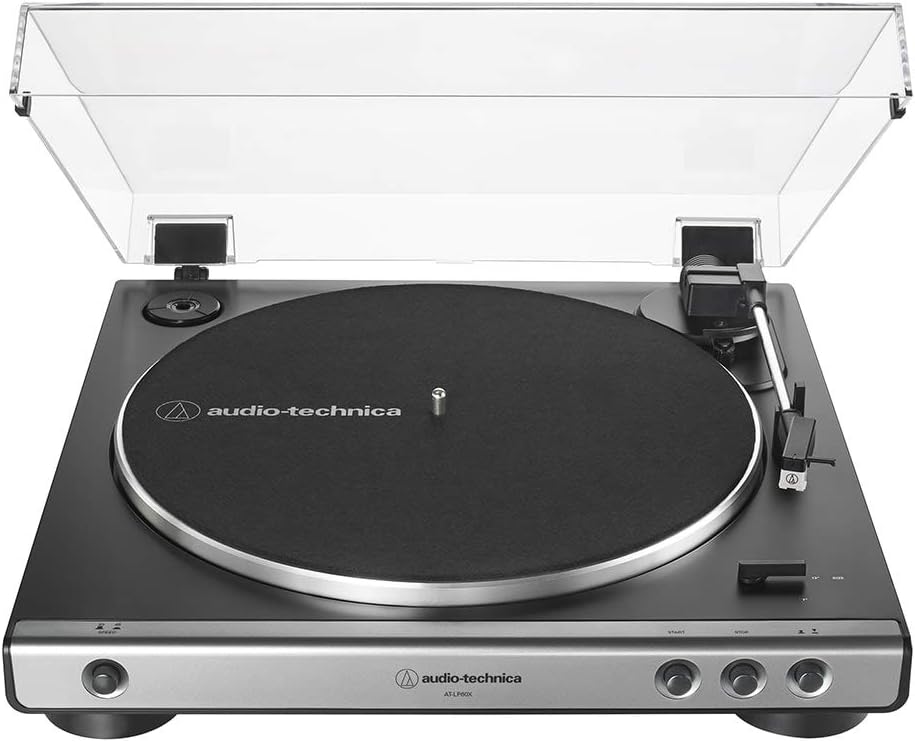 Audio-Technica AT-LP60X-BK Fully Automatic Belt-Drive Stereo Turntable, Black, Hi-Fi, 2 Speed, Dust Cover, Anti-Resonance, Die-Cast Aluminum Platter