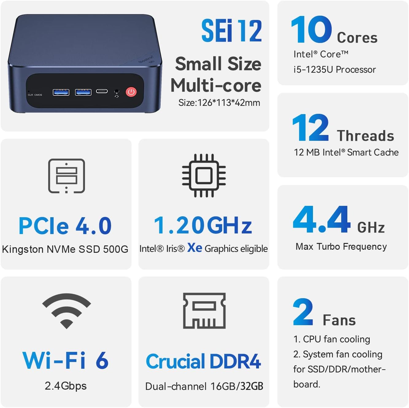 Beelink SEi8 Mini PC 8th Gen Intel i5-8259U(4C/8T Up to 3.8GHz), Mini Desktop Computer 16GB DDR4 500GB M.2 NVMe SSD, WiFi 5, BT5.0, Gigabit Ethernet, 4K Dual HDMI, Auto Power On/WOL for Home/Office