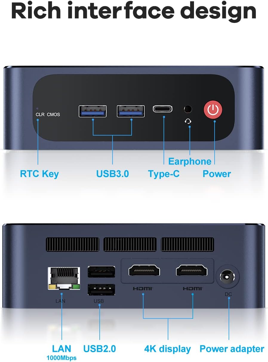 Beelink SEi8 Mini PC 8th Gen Intel i5-8259U(4C/8T Up to 3.8GHz), Mini Desktop Computer 16GB DDR4 500GB M.2 NVMe SSD, WiFi 5, BT5.0, Gigabit Ethernet, 4K Dual HDMI, Auto Power On/WOL for Home/Office