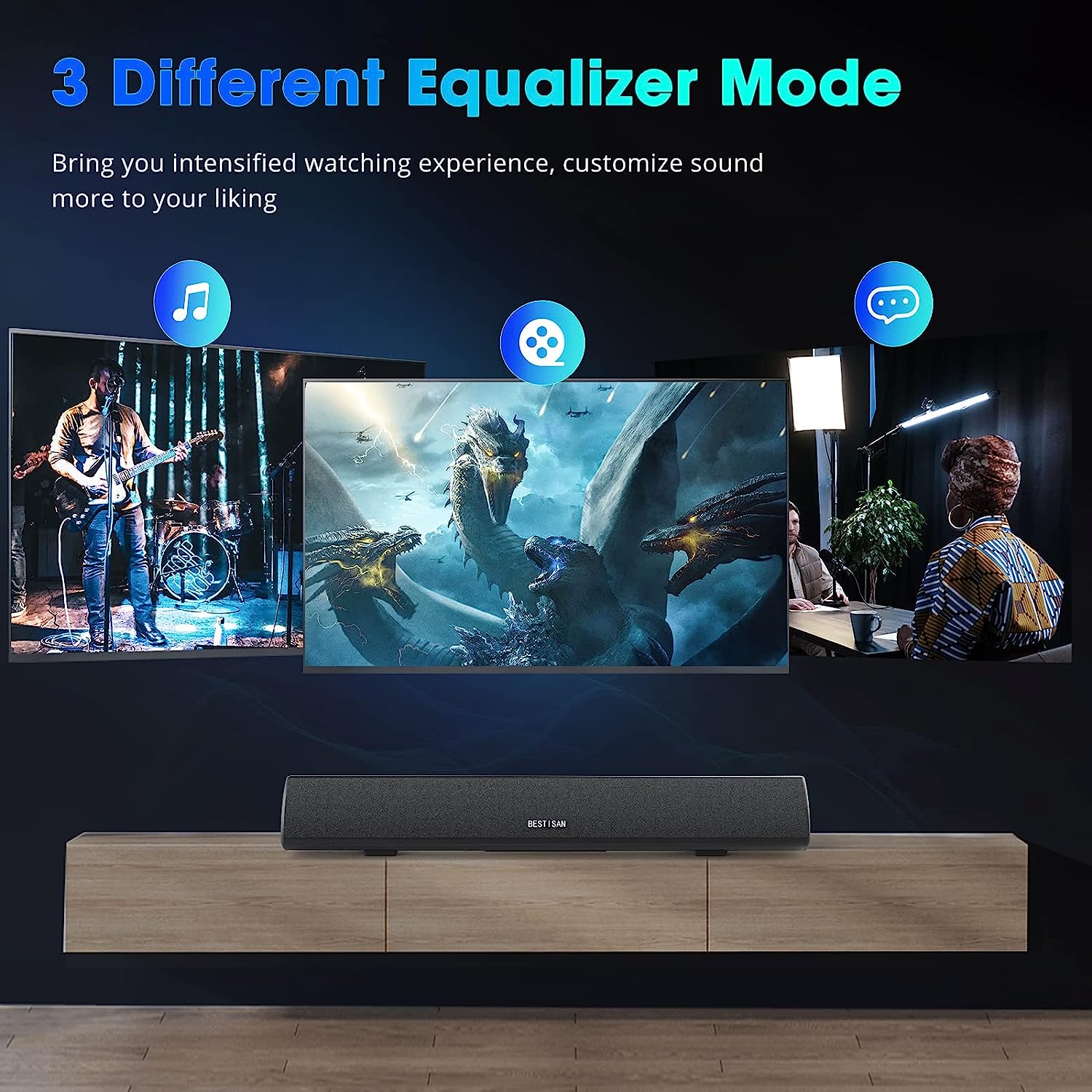 BESTISAN Soundbar, TV Sound Bar with Dual Bass Ports Wired HDMI and Wireless Bluetooth 5.0 Home Theater Formation (28 Inch, Enhanced Bass Technology, 3-Inch Drivers, Bass Adjustable, Wall Mountable, DSP)