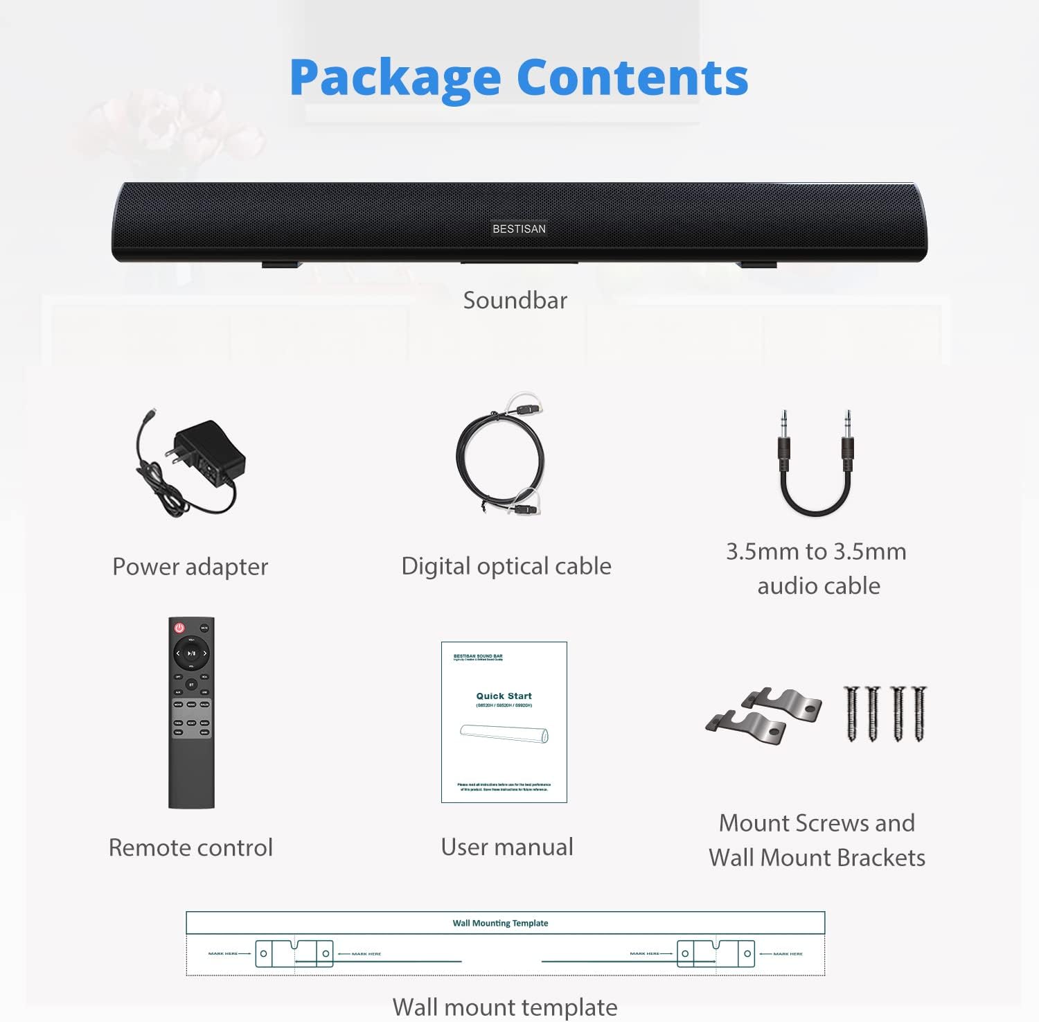 BESTISAN Soundbar, TV Sound Bar with Dual Bass Ports Wired HDMI and Wireless Bluetooth 5.0 Home Theater Formation (28 Inch, Enhanced Bass Technology, 3-Inch Drivers, Bass Adjustable, Wall Mountable, DSP)