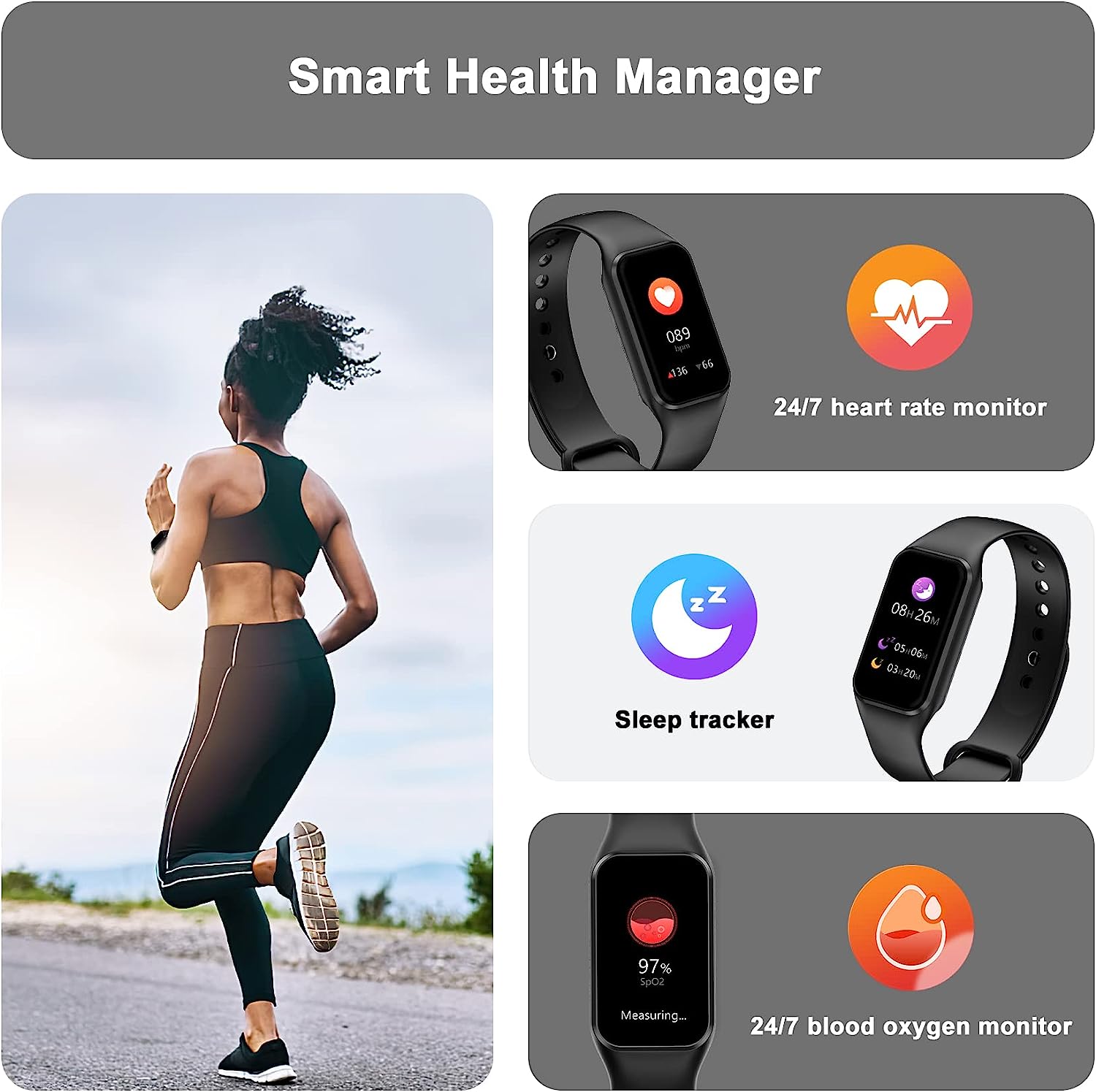 Blackview Fitness Tracker with 24/7Heart Rate Blood Oxygen Monitor Sleep Tracking Step Calorie Counter Pedometer IP68 Waterproof for Android Phones iPhones Women Men Kids