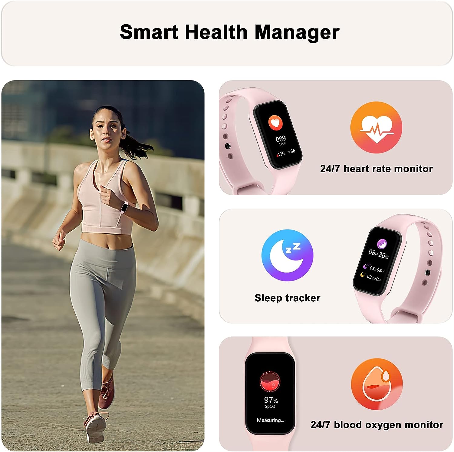 Blackview Fitness Tracker with 24/7Heart Rate Blood Oxygen Monitor Sleep Tracking Step Calorie Counter Pedometer IP68 Waterproof for Android Phones iPhones Women Men Kids