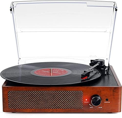 Bluetooth Turntable Vinyl Record Player with Speakers, 3 Speed Belt Driven Vintage Player for Entertainment AUX in RCA Out