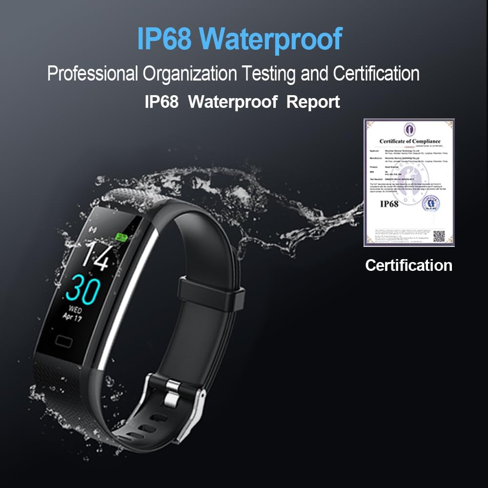 BrilliantHouse Fitness Tracker with Blood Pressure Heart Rate Blood Oxygen Monitor, Deed Tracker Sleep & Temperature Monitor, Smart Watch IP68 Waterproof Pedometer Step Counter for Kids Guy Women