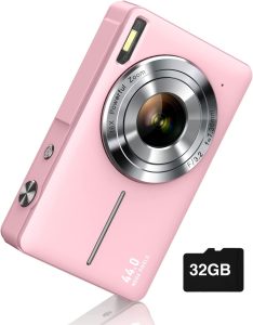 Digital Camera, FHD 1080P, Digital Point and Shoot, 44MP for Vlogging with Anti Shake 16X Zoom, Compact, Small for Kids Boys Girls Teens Students Seniors- Pink