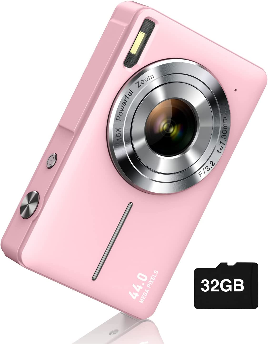 Digital Camera, FHD 1080P, Digital Edge and Shoot, 44MP for Vlogging with Anti Shake 16X Zoom, Compact, Small for Kids Boys Girls Teens Students Seniors- Pink