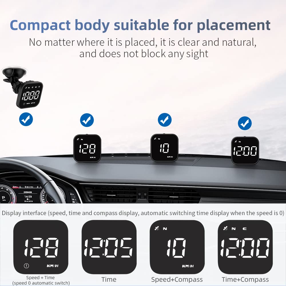 Digital GPS Speedometer, VEESA Car Universal HUD Head Up Display, GPS Smart Gauge Speedometer with Speed MPH Compass Fatigued Driving Alert Overspeed Alarm Trip Meter for All Vehicle (Black)