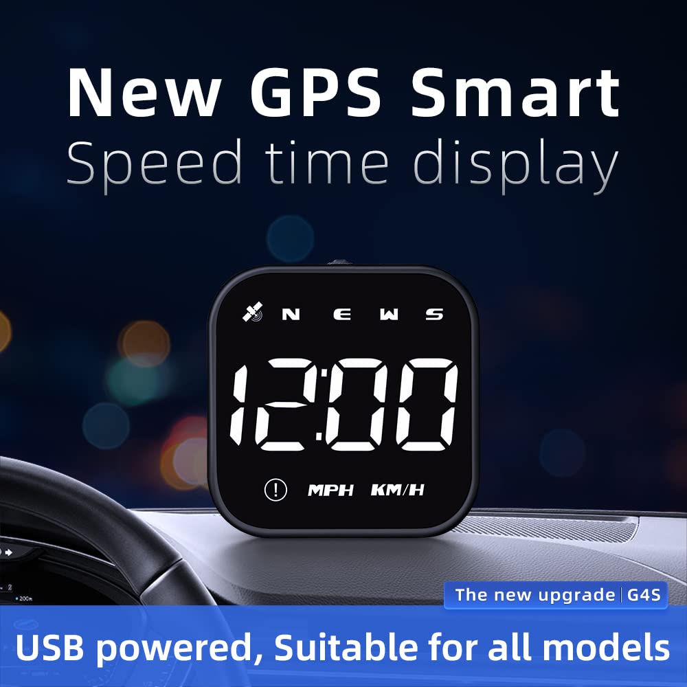 Digital GPS Speedometer, VEESA Car Universal HUD Head Up Display, GPS Smart Gauge Speedometer with Speed MPH Compass Fatigued Driving Alert Overspeed Alarm Trip Meter for All Vehicle (Black)