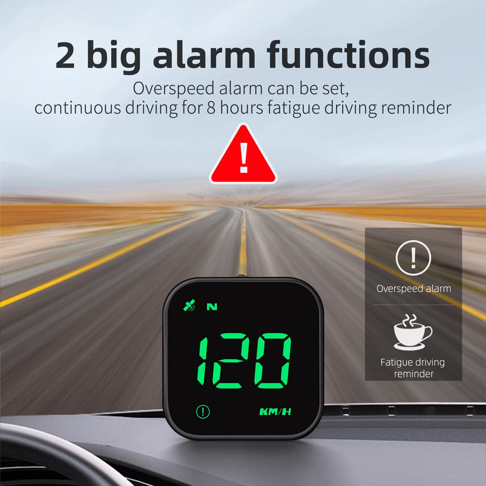 Digital GPS Speedometer, VEESA Car Universal HUD Head Up Display, GPS Smart Gauge Speedometer with Speed MPH Compass Fatigued Driving Alert Overspeed Alarm Trip Meter for All Vehicle (Black)