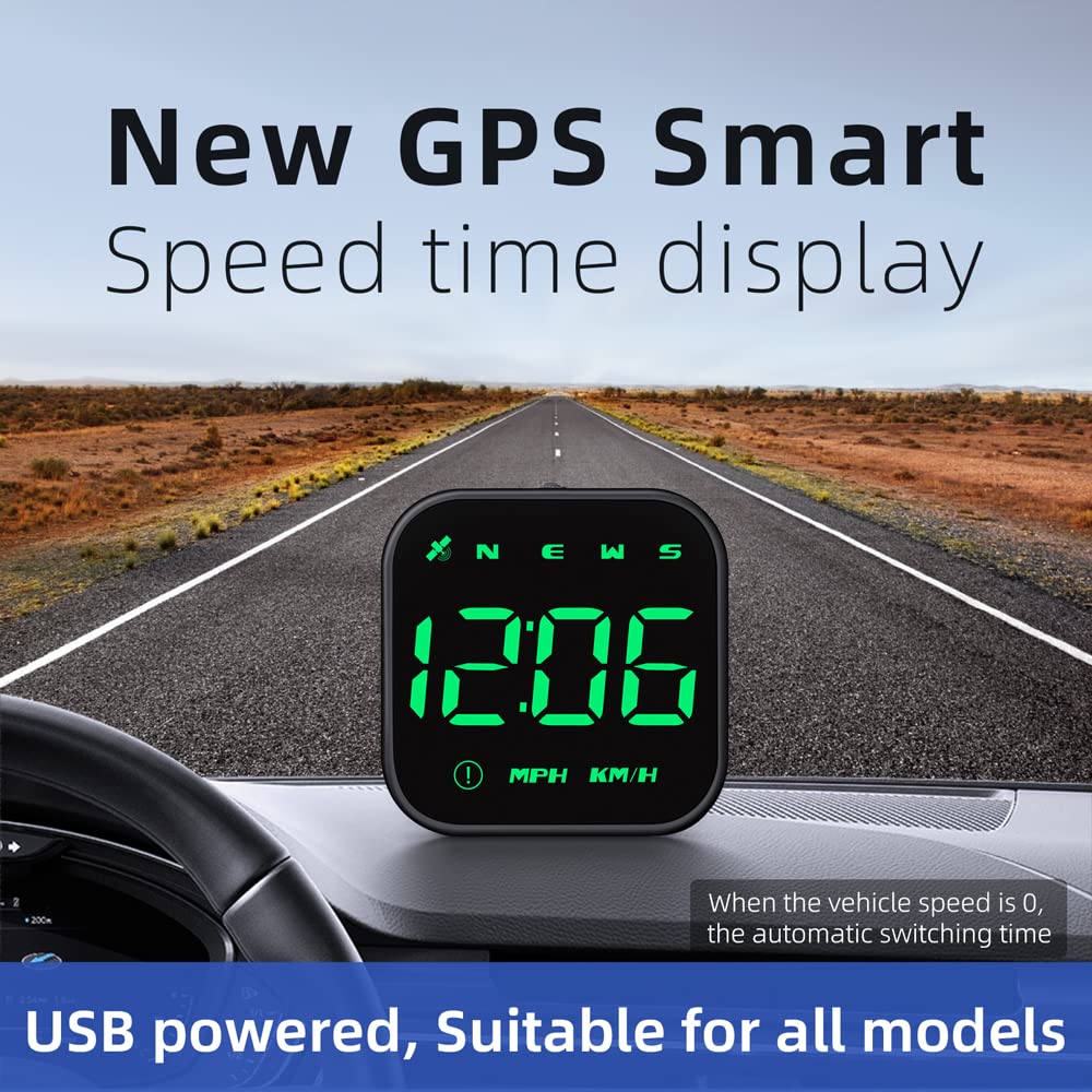 Digital GPS Speedometer, VEESA Car Universal HUD Head Up Display, GPS Smart Gauge Speedometer with Speed MPH Compass Fatigued Driving Alert Overspeed Alarm Trip Meter for All Vehicle (Black)