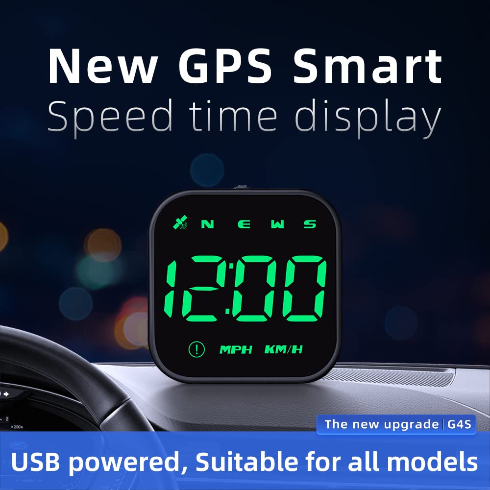 Digital GPS Speedometer, VEESA Car Universal HUD Head Up Display, GPS Smart Gauge Speedometer with Speed MPH Compass Fatigued Driving Alert Overspeed Alarm Trip Meter for All Vehicle (Black)