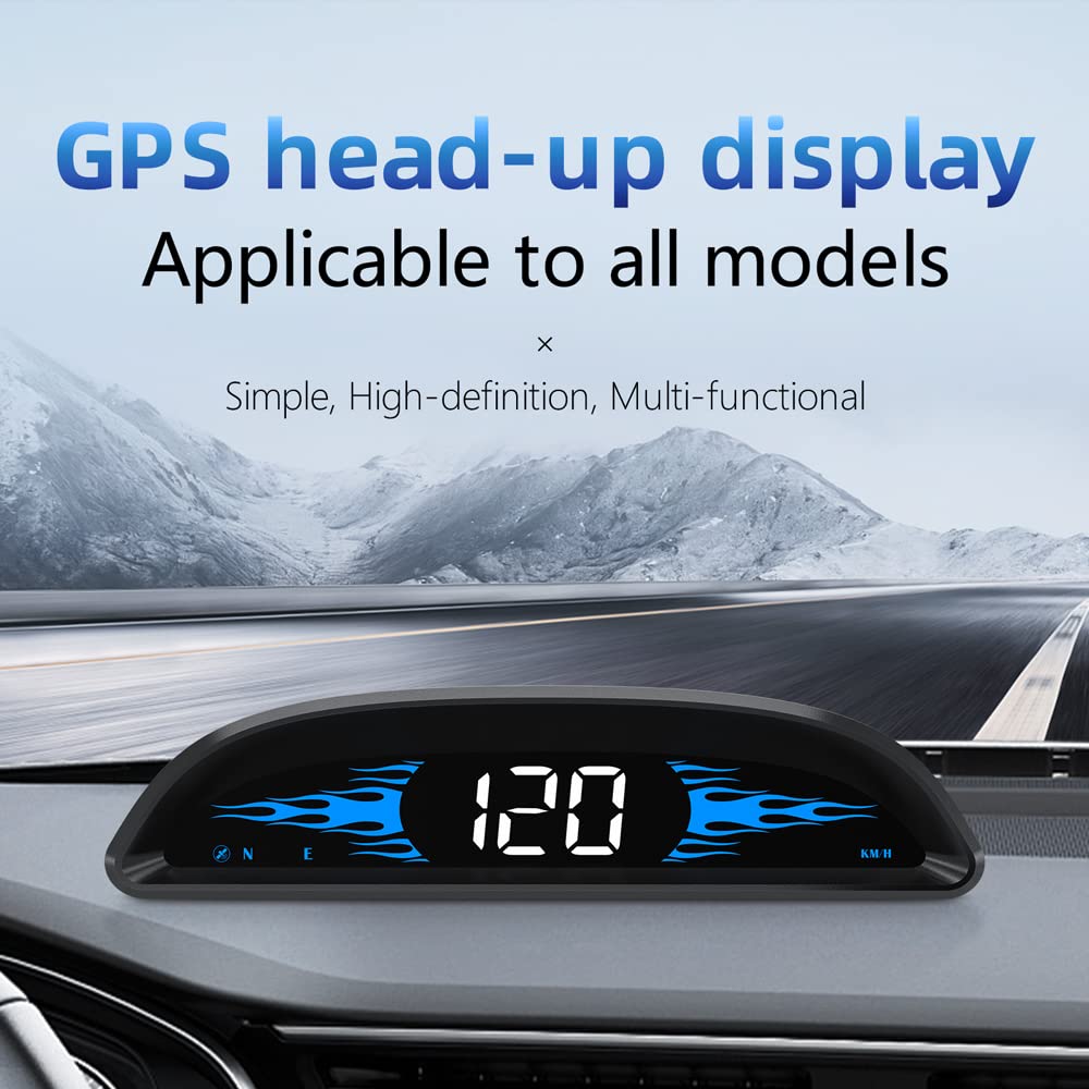 Digital GPS Speedometer, VEESA Car Universal HUD Head Up Display, GPS Smart Gauge Speedometer with Speed MPH Compass Fatigued Driving Alert Overspeed Alarm Trip Meter for All Vehicle (Black)