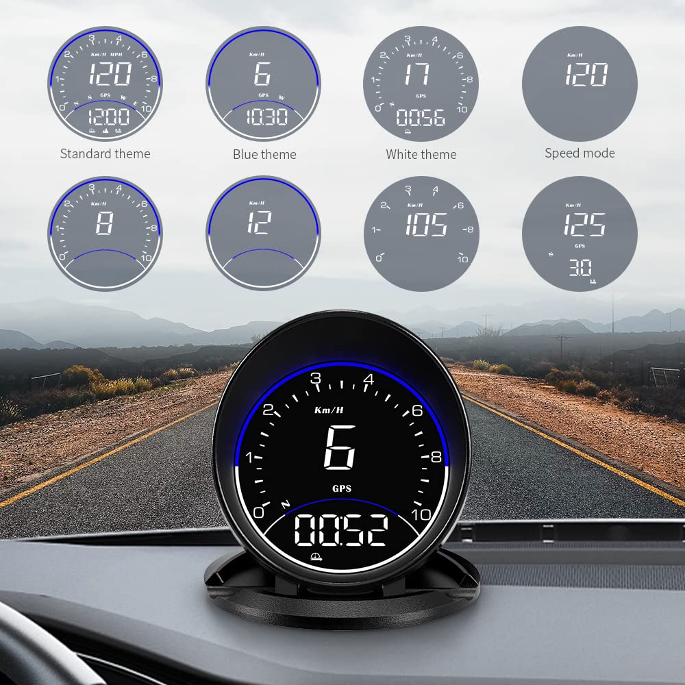 Digital GPS Speedometer, VEESA Car Universal HUD Head Up Display, GPS Smart Gauge Speedometer with Speed MPH Compass Fatigued Driving Alert Overspeed Alarm Trip Meter for All Vehicle (Black)