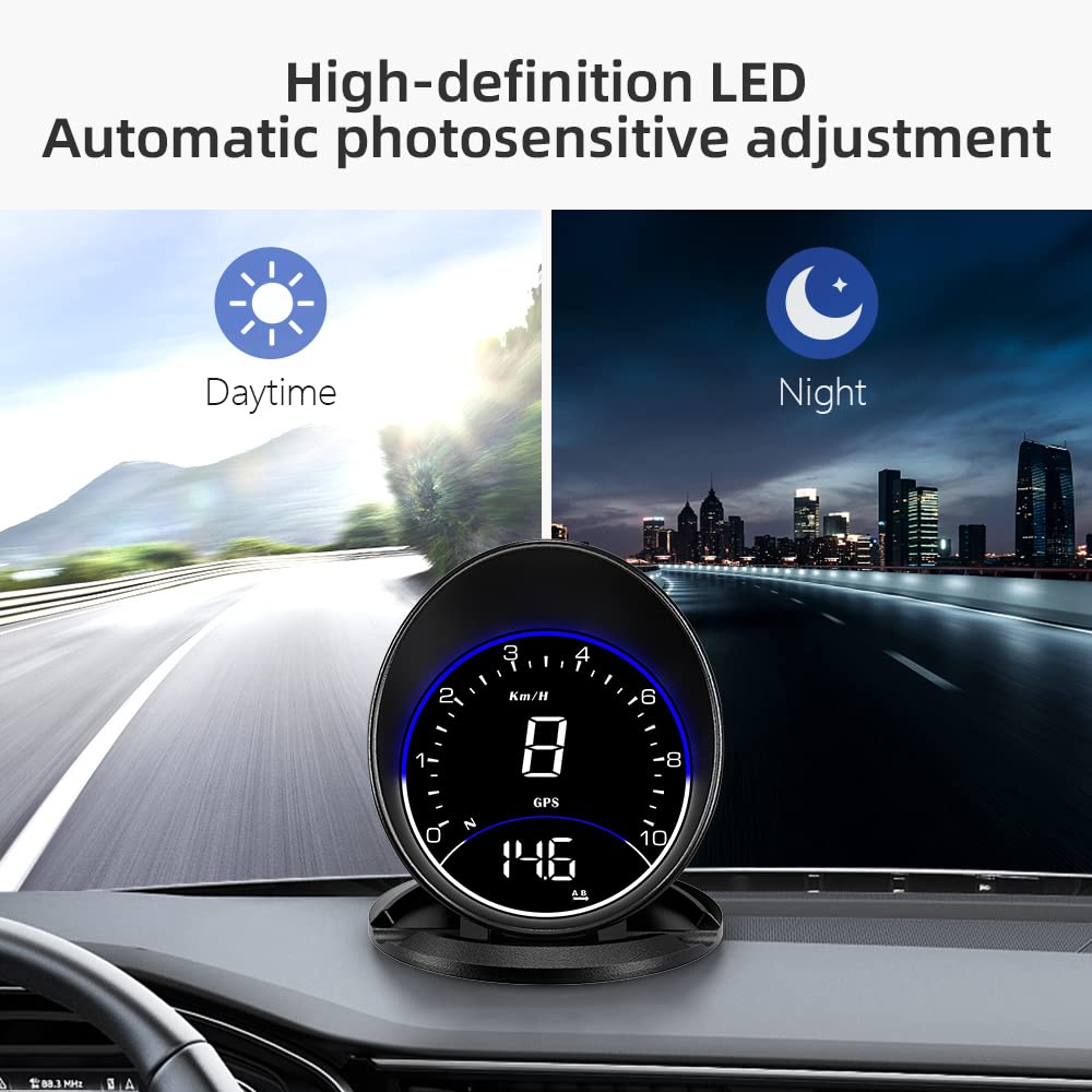 Digital GPS Speedometer, VEESA Car Universal HUD Head Up Display, GPS Smart Gauge Speedometer with Speed MPH Compass Fatigued Driving Alert Overspeed Alarm Trip Meter for All Vehicle (Black)