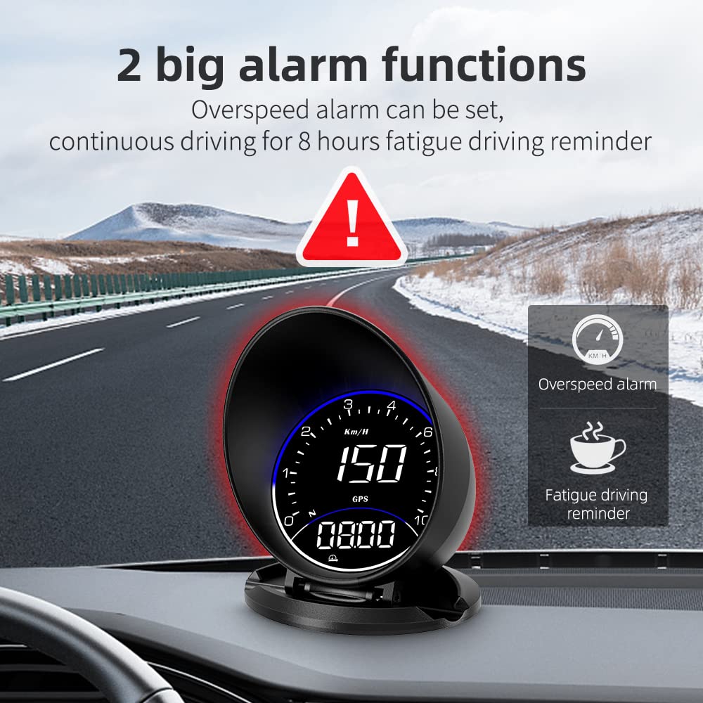 Digital GPS Speedometer, VEESA Car Universal HUD Head Up Display, GPS Smart Gauge Speedometer with Speed MPH Compass Fatigued Driving Alert Overspeed Alarm Trip Meter for All Vehicle (Black)