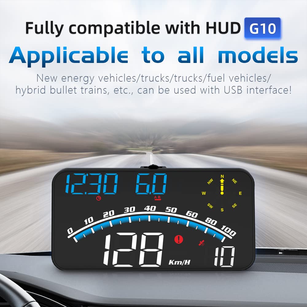 Digital GPS Speedometer, VEESA Car Universal HUD Head Up Display, GPS Smart Gauge Speedometer with Speed MPH Compass Fatigued Driving Alert Overspeed Alarm Trip Meter for All Vehicle (Black)