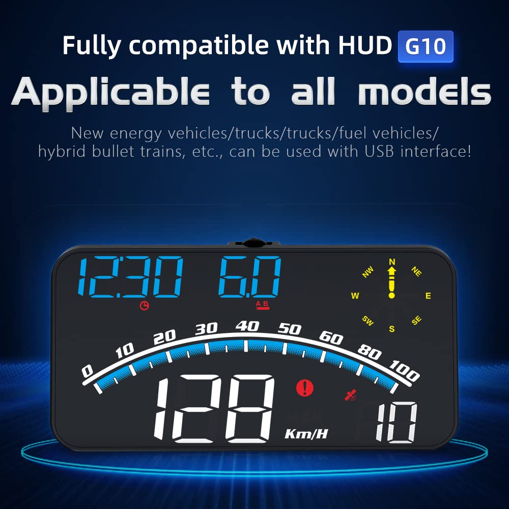 Digital GPS Speedometer, VEESA Car Universal HUD Head Up Display, GPS Smart Gauge Speedometer with Speed MPH Compass Fatigued Driving Alert Overspeed Alarm Trip Meter for All Vehicle (Black)