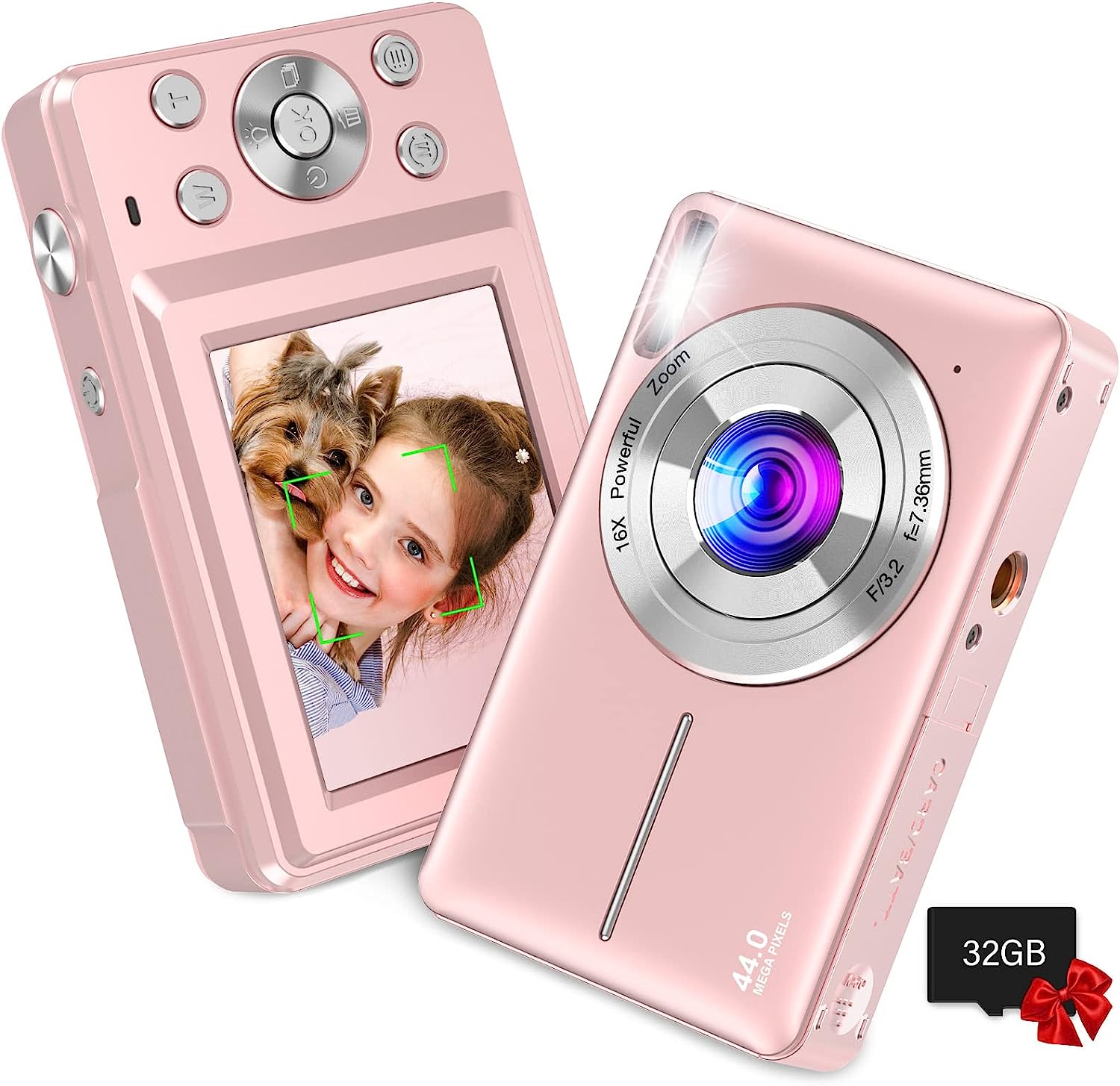 Digital Kids Camera with 32GB Card, Nsoela FHD 1080P 44MP Compact For Vlogging, Point and Shoot 16X Zoom, Portable Mini Kids for Teens Students