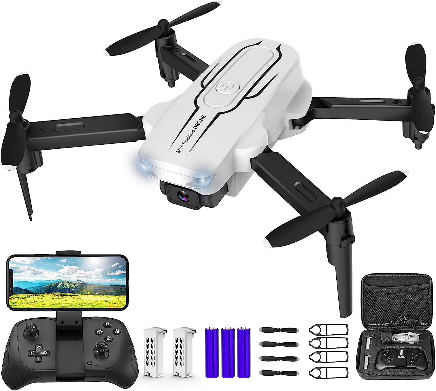 Drone with Camera for Adults Kids – 1080P HD FPV Camera Drones with Carrying Scenario, Foldable Drone Remote Authority Toys Gifts RC Quadcopter for Boys Girls with 2 Batteries, Headless Mode, One Key Start, Speed Adjustment, 3D Flips