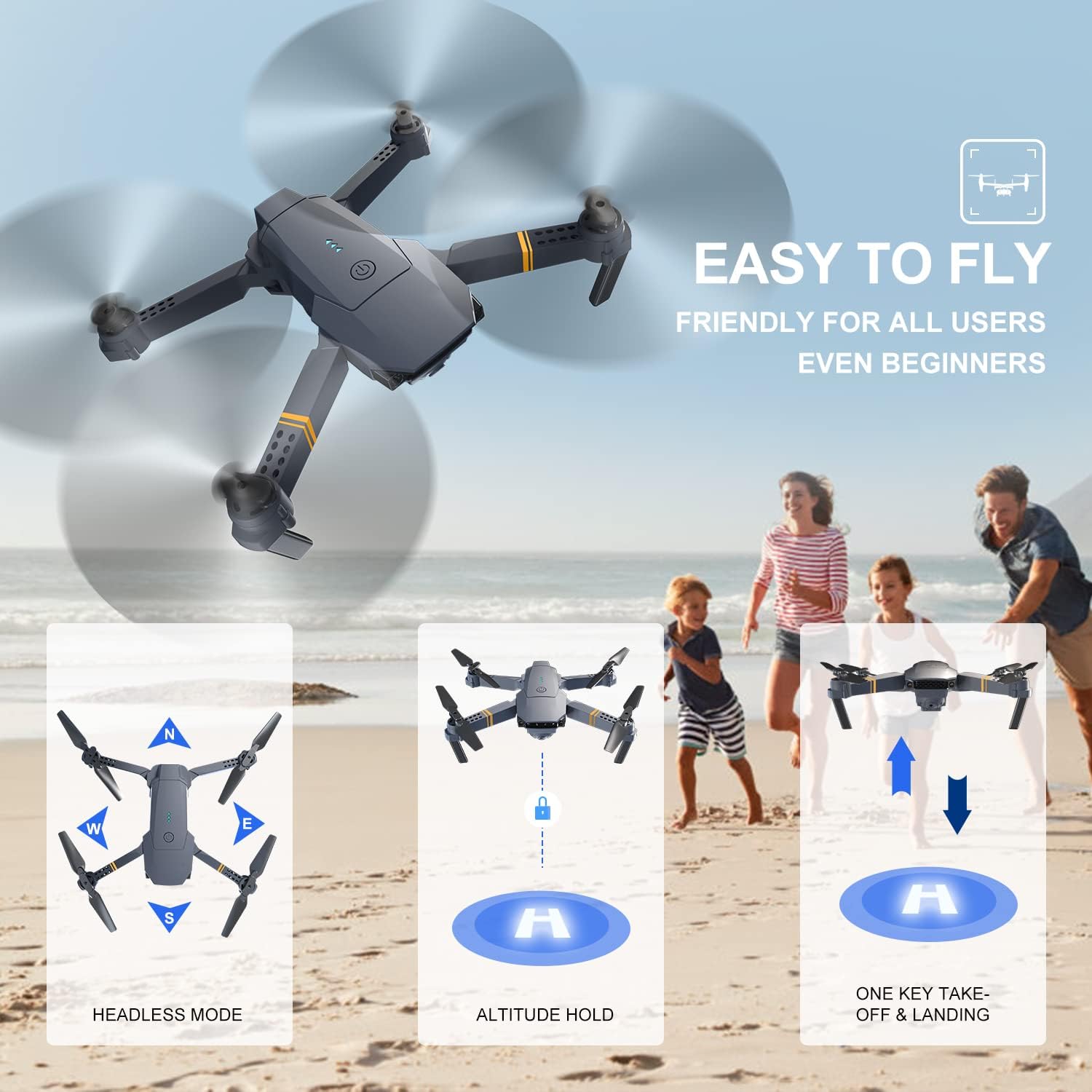 Drones with Camera for Adults Beginners Kids, Foldable E58 Drone with 1080P HD Camera, RC Quadcopter - FPV Live Video, Altitude Hold, Headless Mode, One Key Take Off/Landing, APP Control