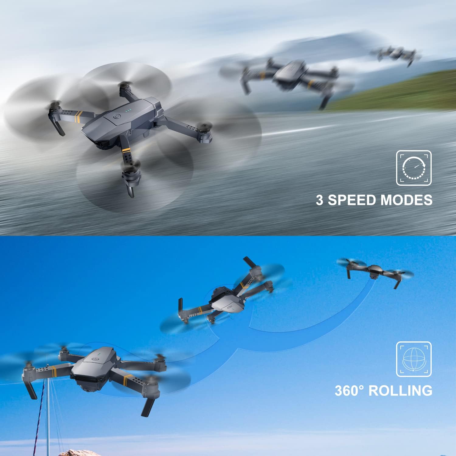 Drones with Camera for Adults Beginners Kids, Foldable E58 Drone with 1080P HD Camera, RC Quadcopter - FPV Live Video, Altitude Hold, Headless Mode, One Key Take Off/Landing, APP Control