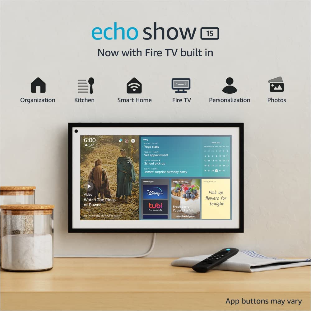 Echo Show 15 | Full HD 15.6″ smart display with Alexa and Fire TV built in | Remote included