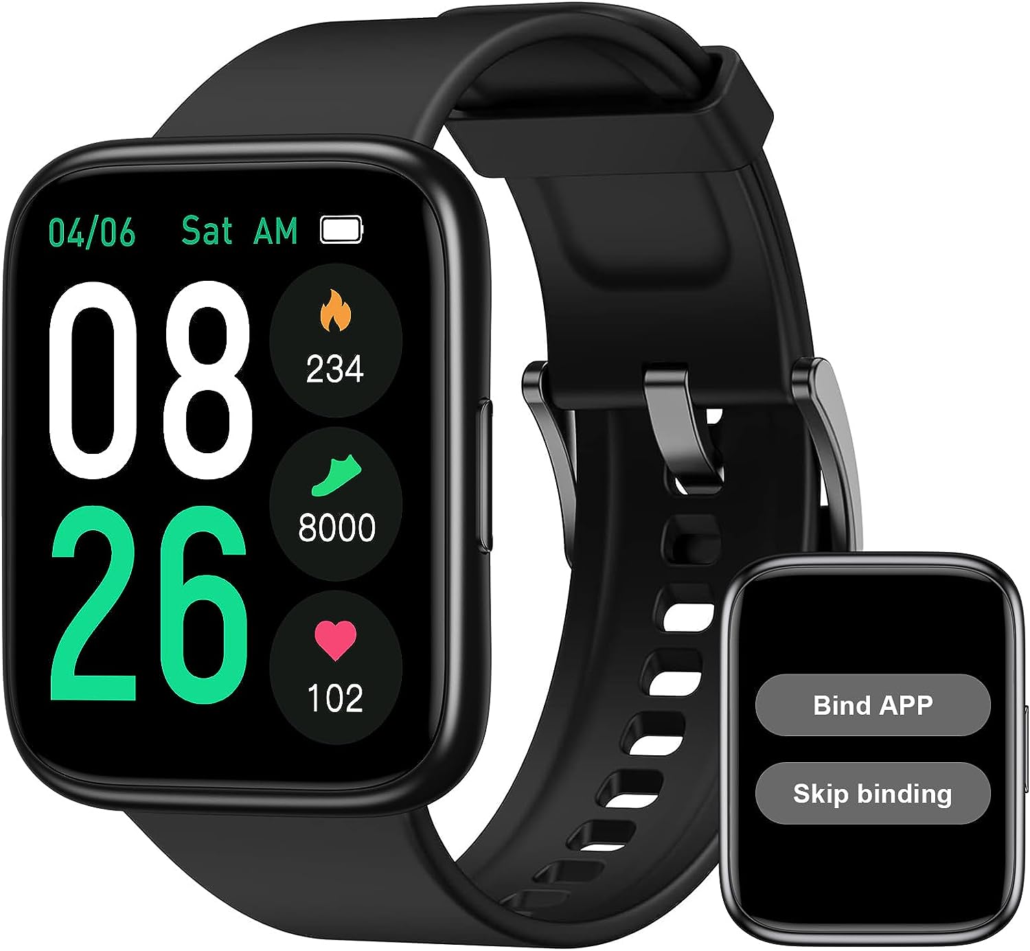 EURANS Smart Watch 44mm, AMOLED Always-on Display Fitness Watch with Heart Rate/Sleep Monitor Steps Calories Counter, IP68 Waterproof Activity Tracker Compatible with Android iOS