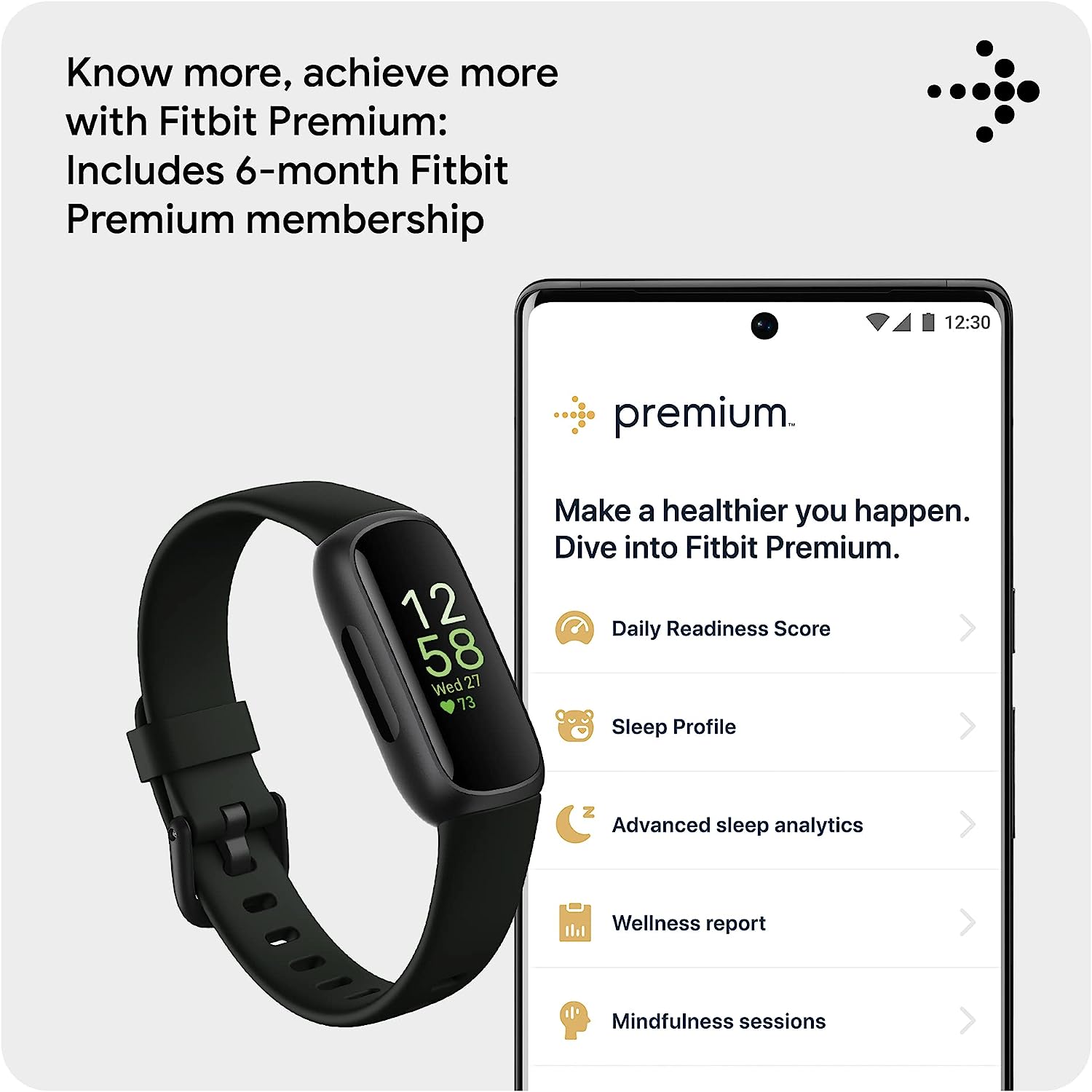 Fitbit Inspire 3 Health & Fitness Tracker with Stress Management, Workout Intensity, Sleep Tracking, 24/7 Heart Rate and more, Midnight Zen/Black One Size (S & L Bands Included)