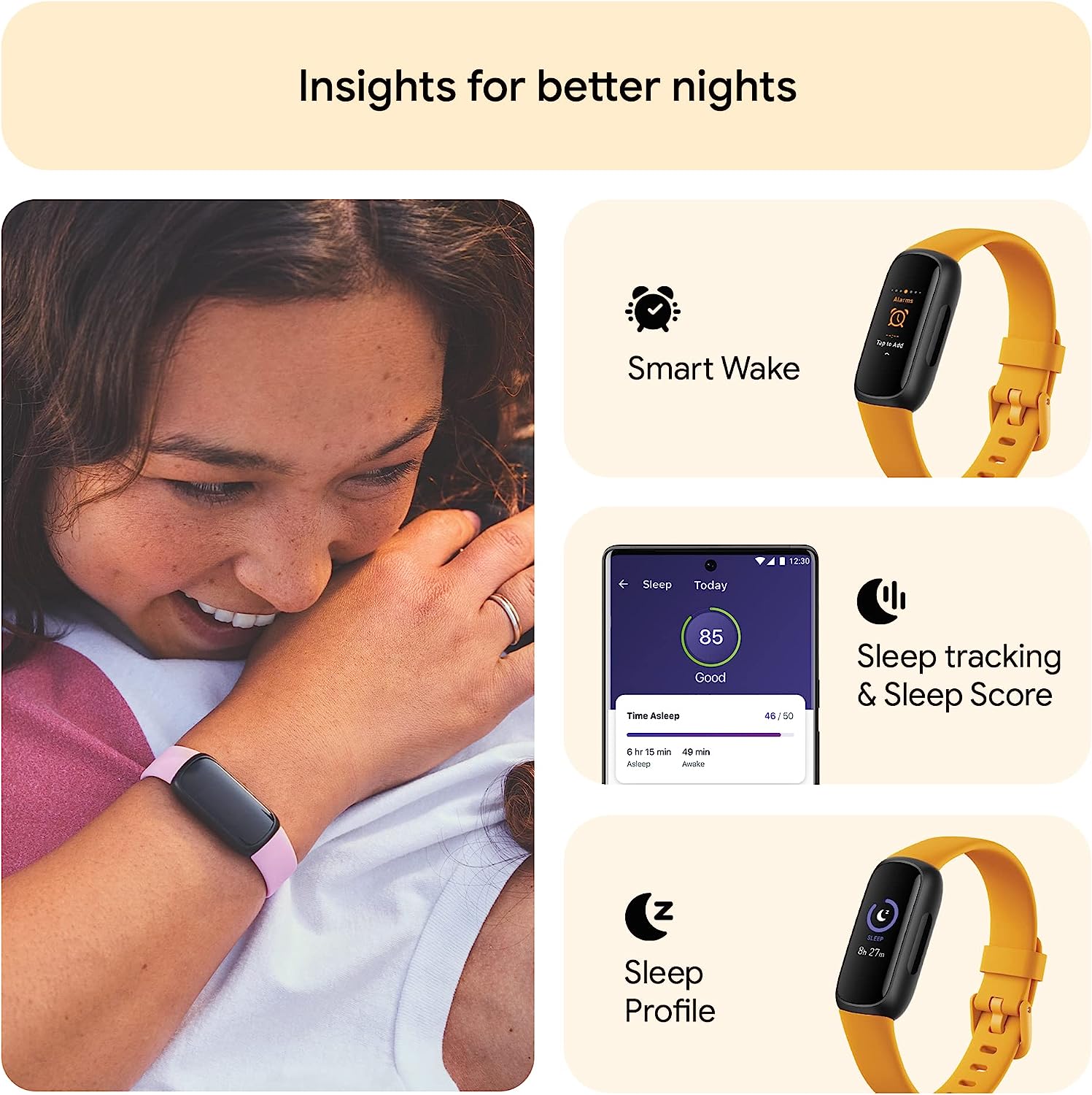 Fitbit Inspire 3 Health & Fitness Tracker with Stress Management, Workout Intensity, Sleep Tracking, 24/7 Heart Rate and more, Midnight Zen/Black One Size (S & L Bands Included)