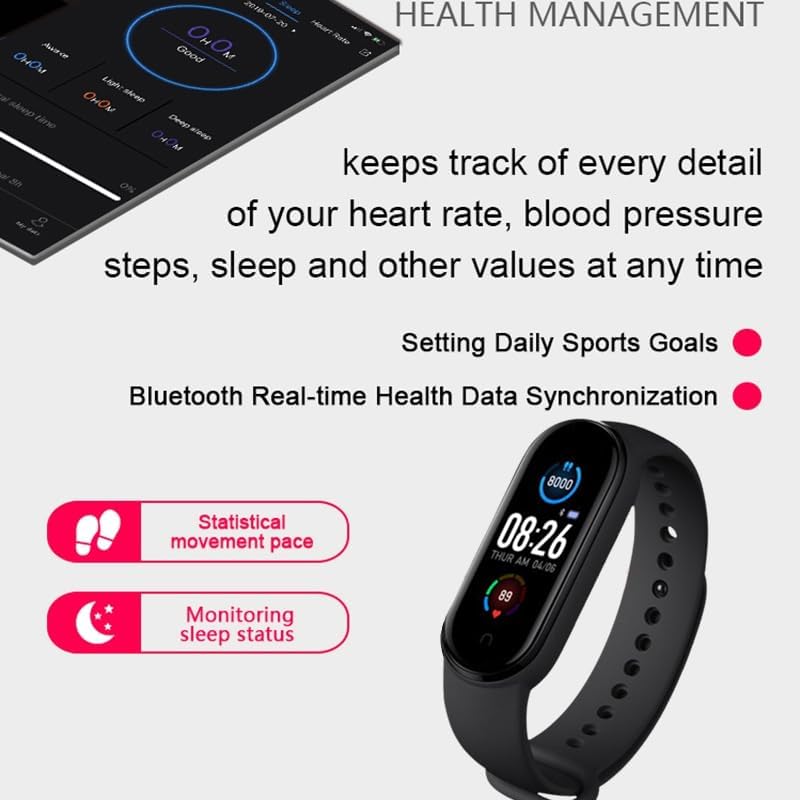 Fitness Tracker Waterproof Smart Watch, Blood Pressure, Pedometer for Walking, Heart Rate Monitor, Sleep & Calorie Step Tracker, Activity Step Counter, Running, Sport Workout for iOS & Android Phones