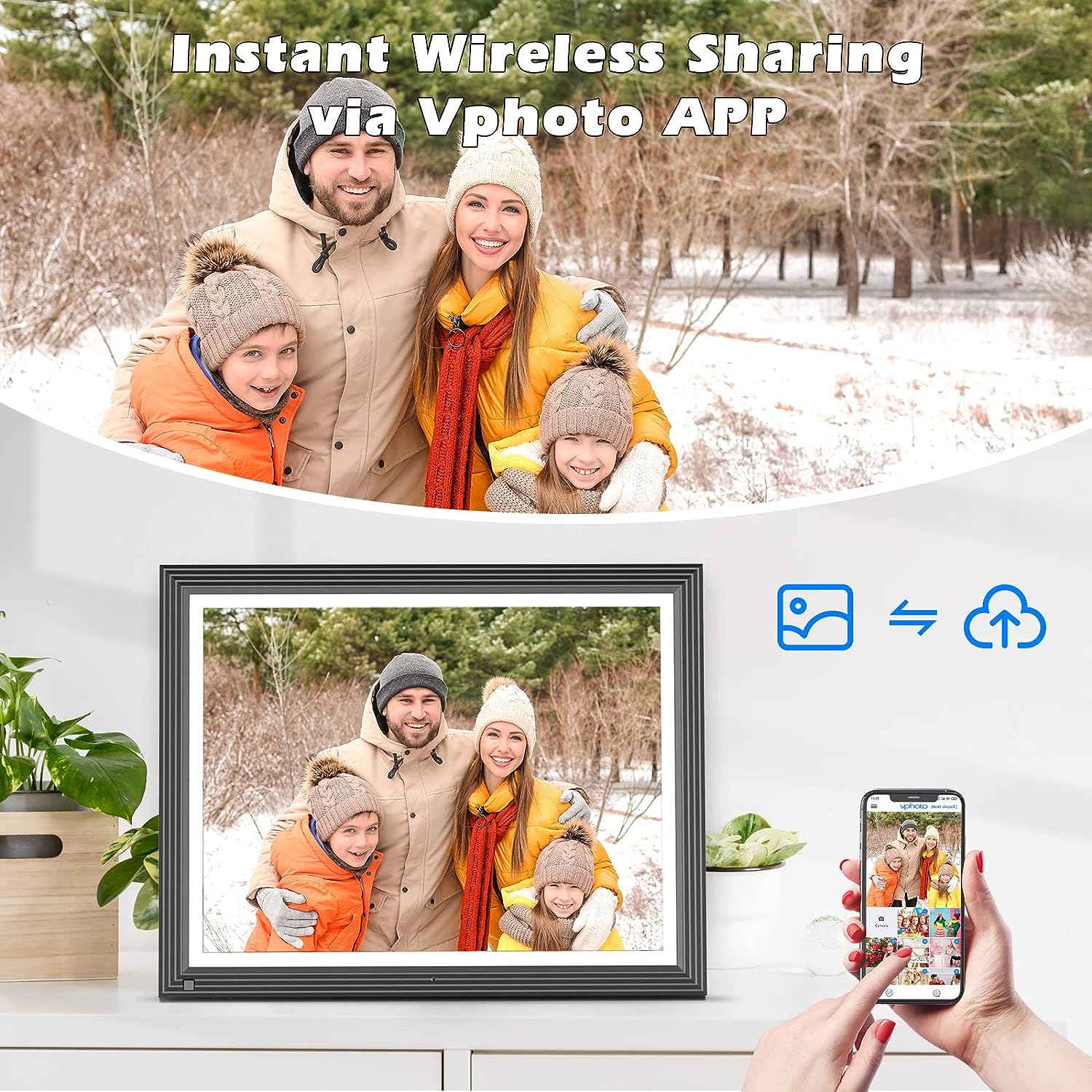 FULLJA 10 inch WIFI Digital Picture Frame Touch Screen IPS HD Display, Smart Digital Photo Frame, 16GB Storage, Auto-Rotate, Motion Sensor, Share Photos and Videos via iOS or Android App, Email, Cloud