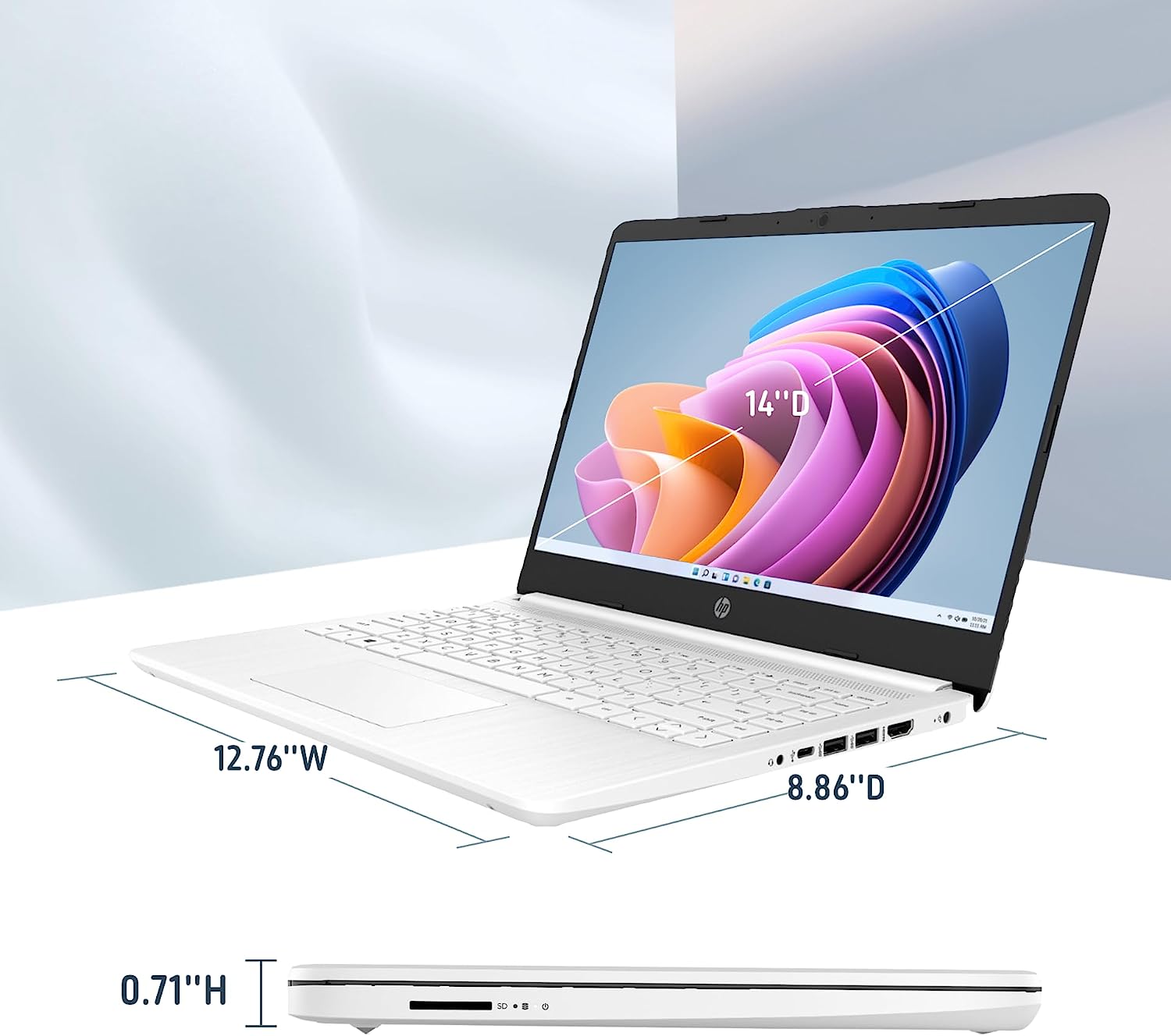 HP 2022 Stream 14'' HD Laptop, Intel Celeron N4020 Dual-core Processor, 4GB DDR4 RAM, 64GB eMMC, 1 Year Office 365, Webcam, HDMI, Windows 10S, White, 32GB SnowBell USB Card