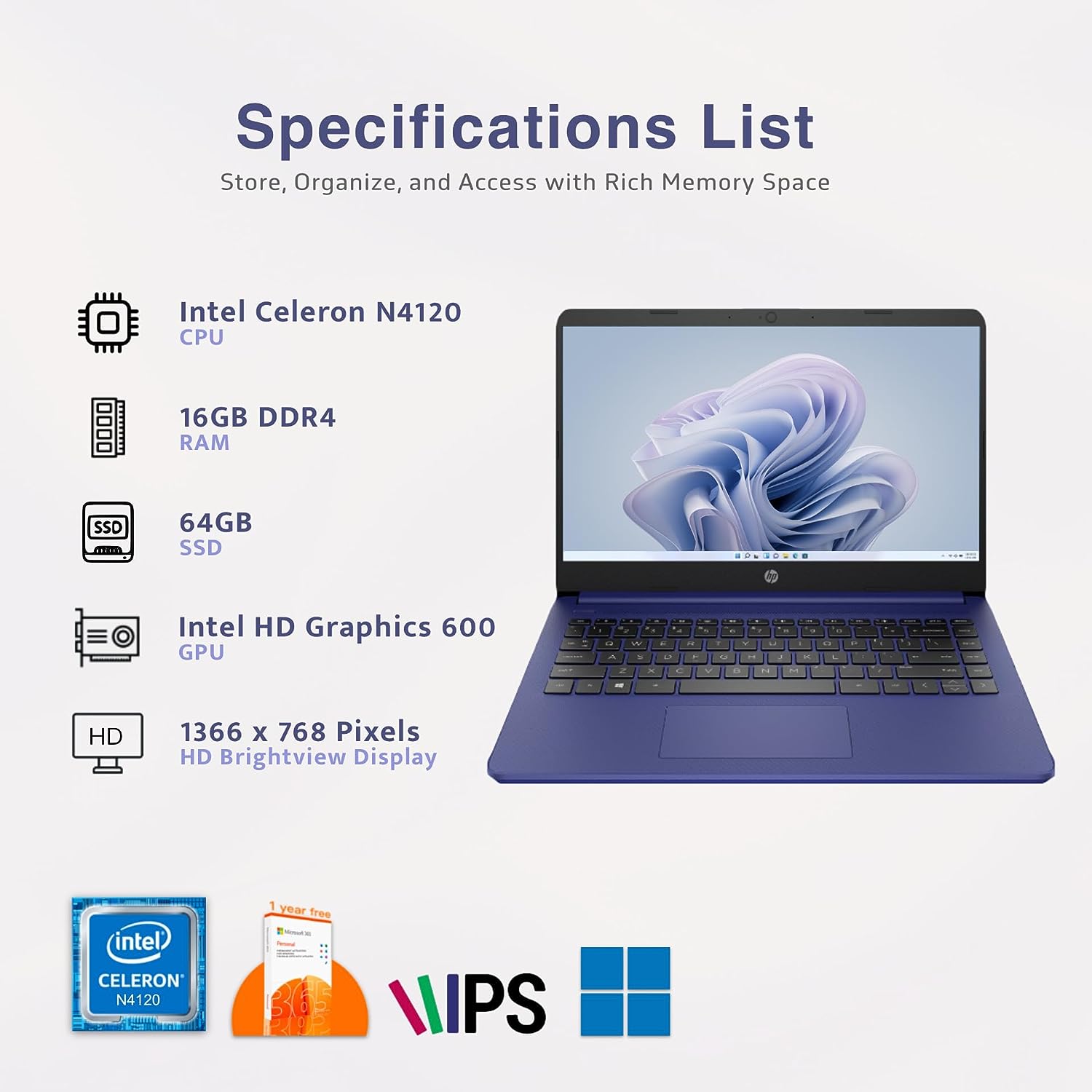 HP 2022 Stream 14'' HD Laptop, Intel Celeron N4020 Dual-core Processor, 4GB DDR4 RAM, 64GB eMMC, 1 Year Office 365, Webcam, HDMI, Windows 10S, White, 32GB SnowBell USB Card