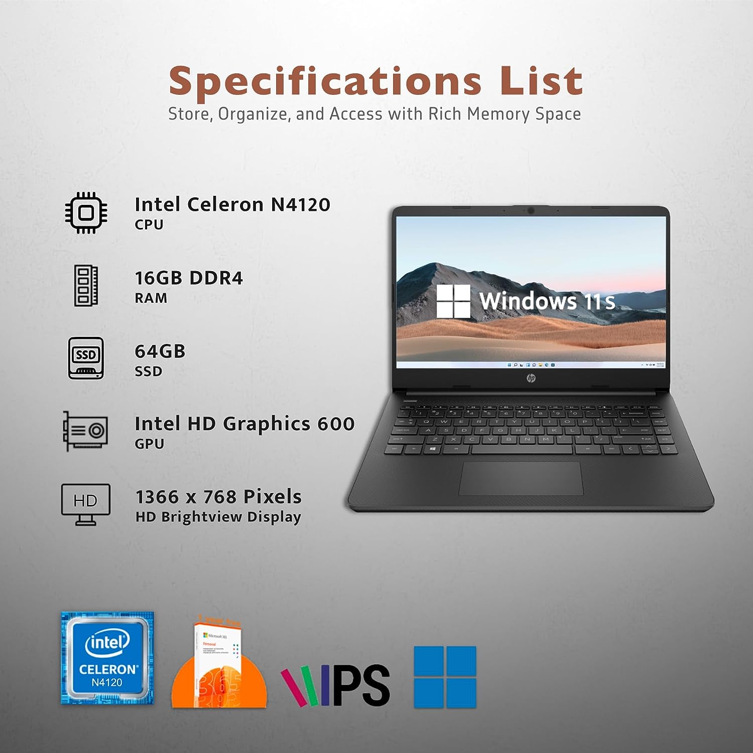 HP 2022 Stream 14'' HD Laptop, Intel Celeron N4020 Dual-core Processor, 4GB DDR4 RAM, 64GB eMMC, 1 Year Office 365, Webcam, HDMI, Windows 10S, White, 32GB SnowBell USB Card