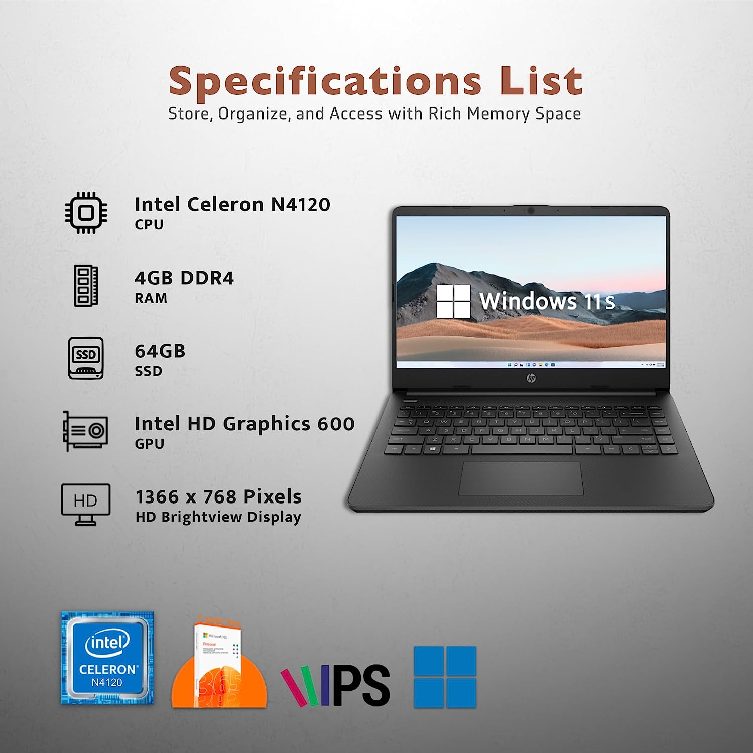 HP 2022 Stream 14'' HD Laptop, Intel Celeron N4020 Dual-core Processor, 4GB DDR4 RAM, 64GB eMMC, 1 Year Office 365, Webcam, HDMI, Windows 10S, White, 32GB SnowBell USB Card