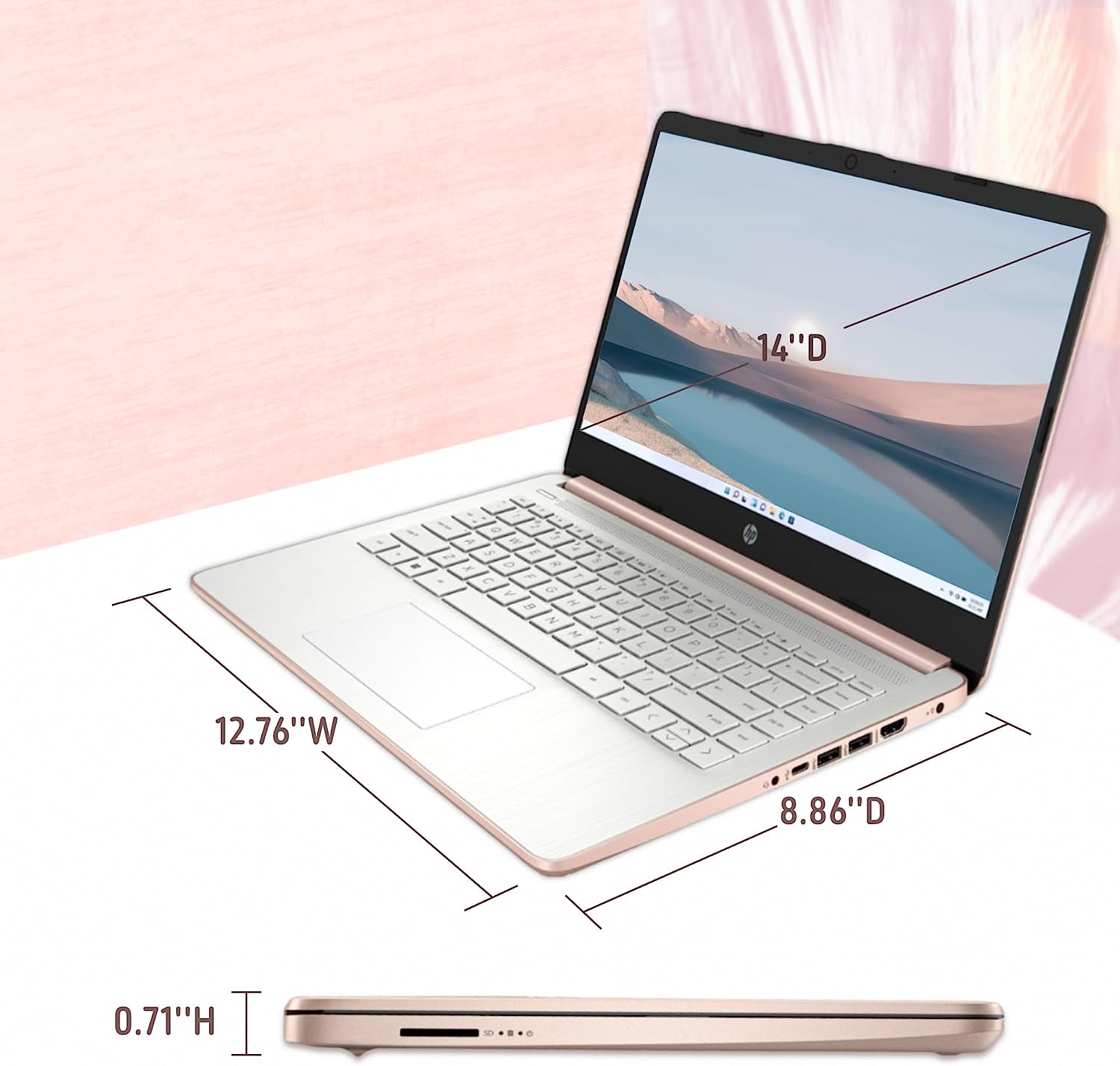 HP 2022 Stream 14'' HD Laptop, Intel Celeron N4020 Dual-core Processor, 4GB DDR4 RAM, 64GB eMMC, 1 Year Office 365, Webcam, HDMI, Windows 10S, White, 32GB SnowBell USB Card