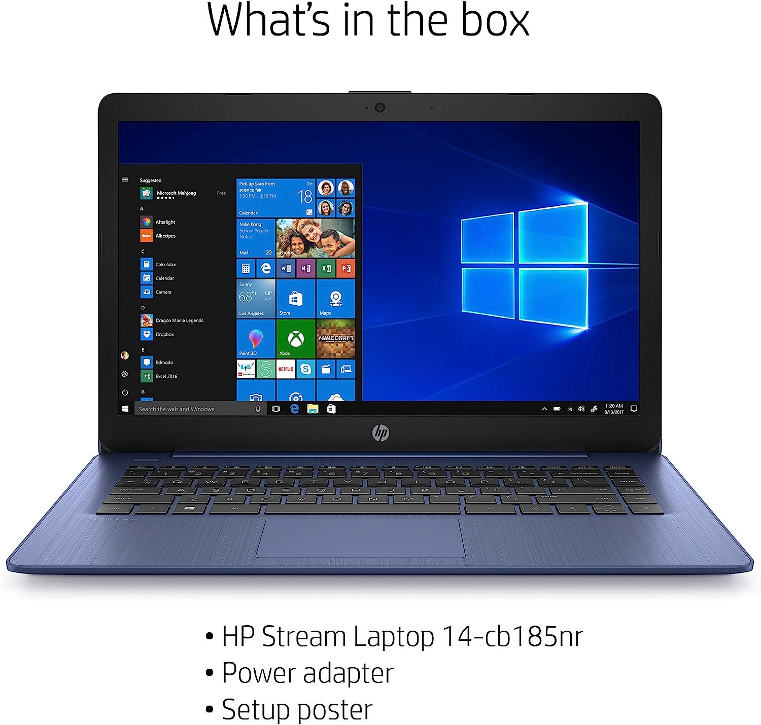 HP Stream 14-inch Laptop, Intel Celeron N4000, 4 GB RAM, 64 GB eMMC, Windows 10 Home in S Mode With Office 365 Personal For 1 Year (14-cb185nr, Royal Blue)