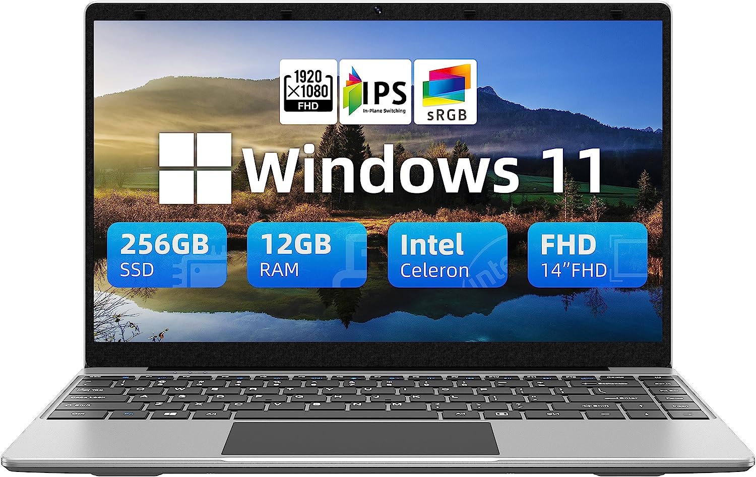 jumper Laptop 12GB DDR4 256GB SSD, Intel Celeron Quad Core CPU, Lightweight Computer with 14 Inch Full HD Display, Windows 11 Laptops, Dual Speakers, 2.4/5.0G WiFi, 35.52WH Battery, USB3.0, Type-C.