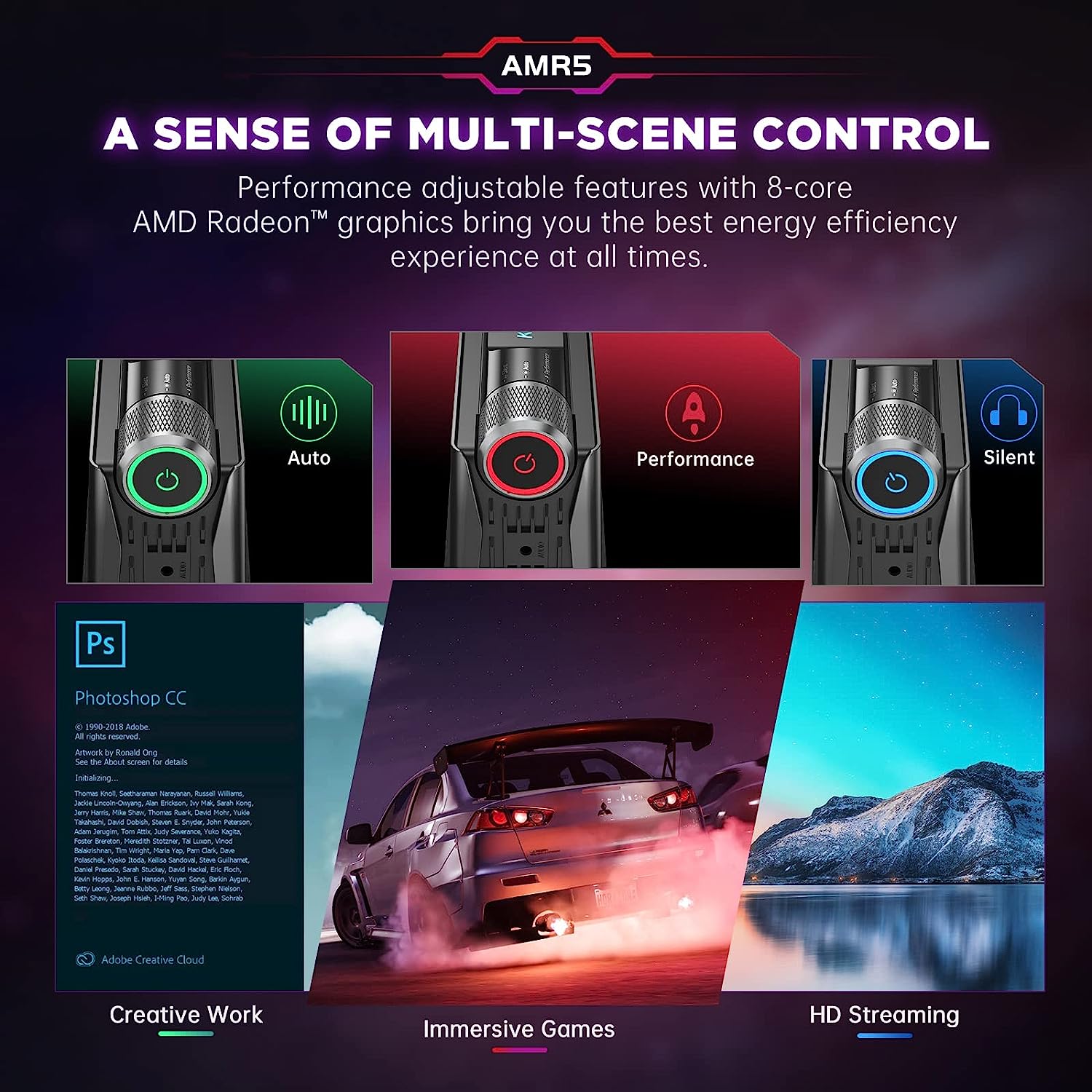 KAMRUI [Gaming PC] AMD Ryzen Mini PC Windows 11 Pro with 16GB RAM 512GB SSD, Small Gaming Desktop Computer, Micro AMR5 3 Mode PERF Switch, RGB Light, Upgrade Capacity, 4K UHD, Type-C, WiFi6/BT5.2