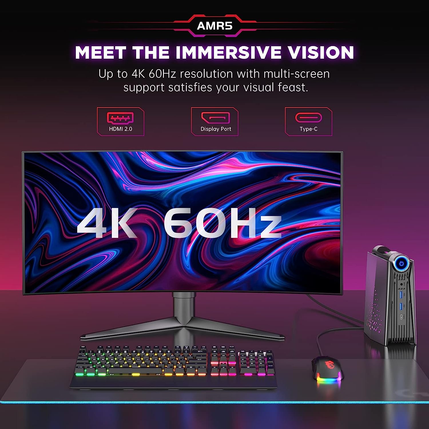 KAMRUI [Gaming PC] AMD Ryzen Mini PC Windows 11 Pro with 16GB RAM 512GB SSD, Small Gaming Desktop Computer, Micro AMR5 3 Mode PERF Switch, RGB Light, Upgrade Capacity, 4K UHD, Type-C, WiFi6/BT5.2