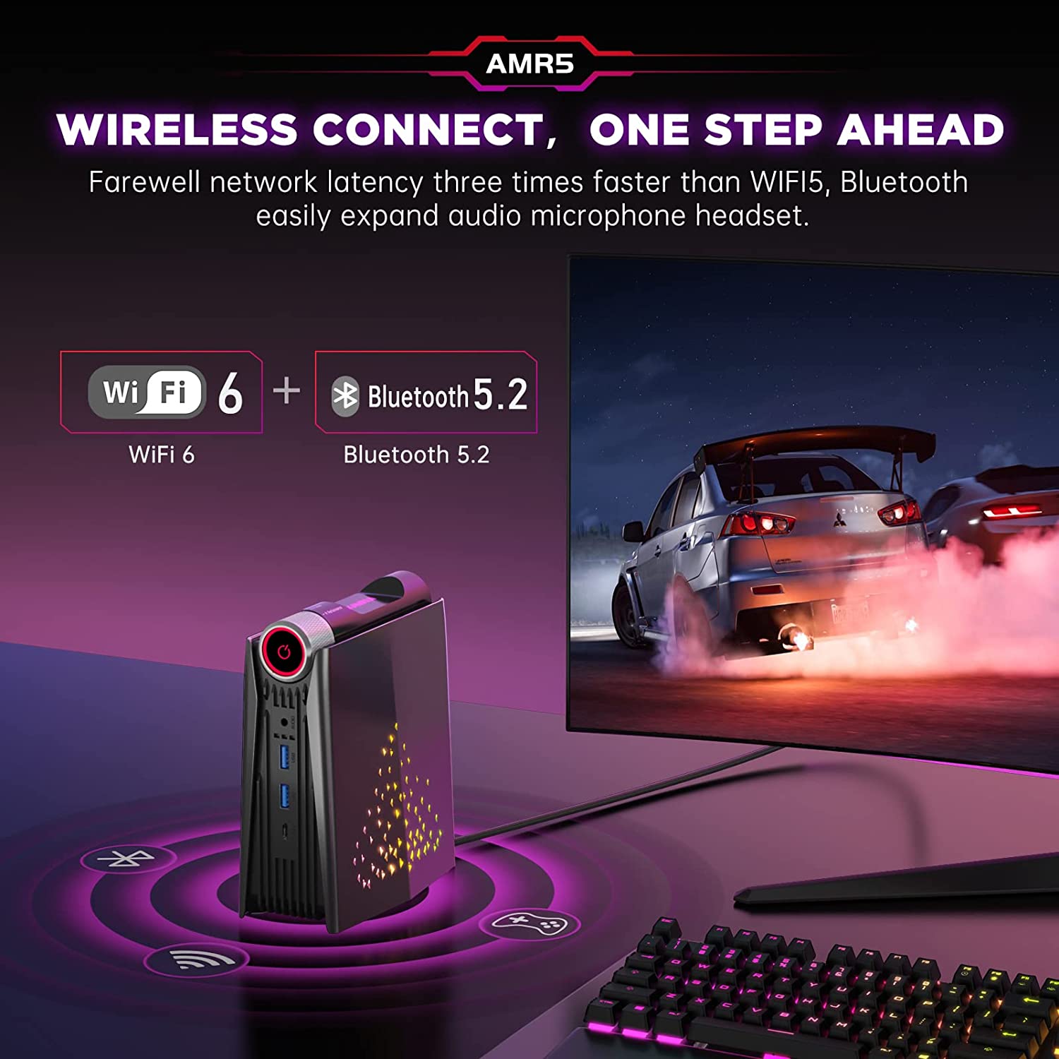 KAMRUI [Gaming PC] AMD Ryzen Mini PC Windows 11 Pro with 16GB RAM 512GB SSD, Small Gaming Desktop Computer, Micro AMR5 3 Mode PERF Switch, RGB Light, Upgrade Capacity, 4K UHD, Type-C, WiFi6/BT5.2