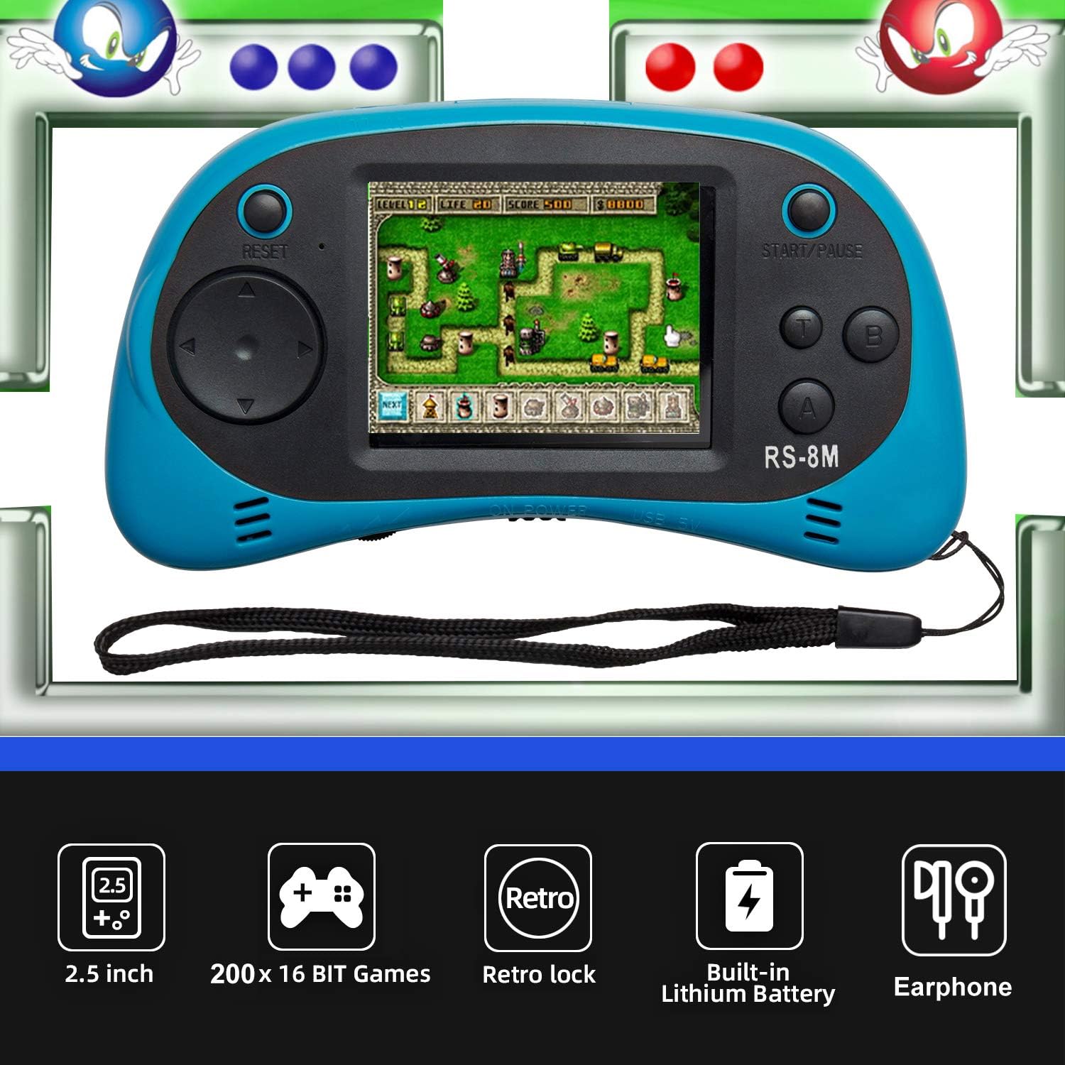 Kids Handheld Game Portable Video Game Player with 200 Games 16 Bit 2.5 Inch Screen Mini Retro Electronic Game Machine ,Best Gift for Kid (Blue)