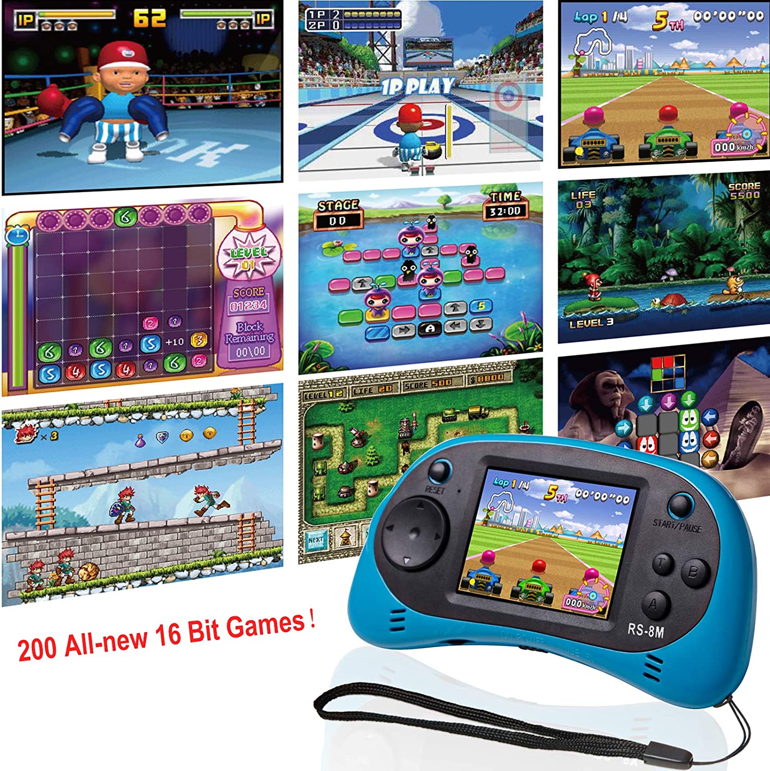 Kids Handheld Game Portable Video Game Player with 200 Games 16 Bit 2.5 Inch Screen Mini Retro Electronic Game Machine ,Best Gift for Kid (Blue)