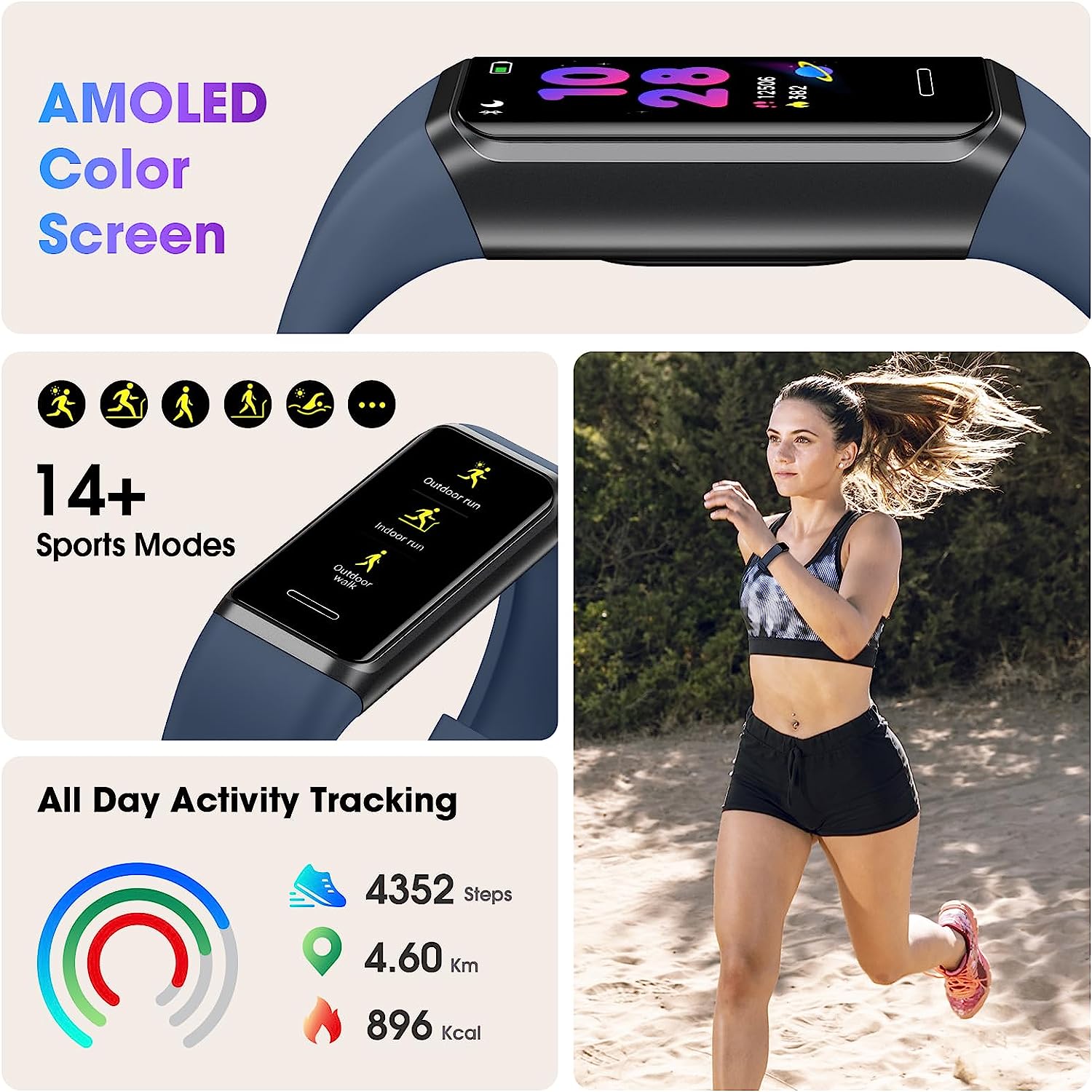 LIVIKEY Deed Fitness Tracker Compatible with Alexa Built-in, Heart Rate, Blood Oxygen, Sleep Monitor, Fitness Watch with Pedometer, IP68 Swimming Waterproof, Smart Watch with Step Tracker