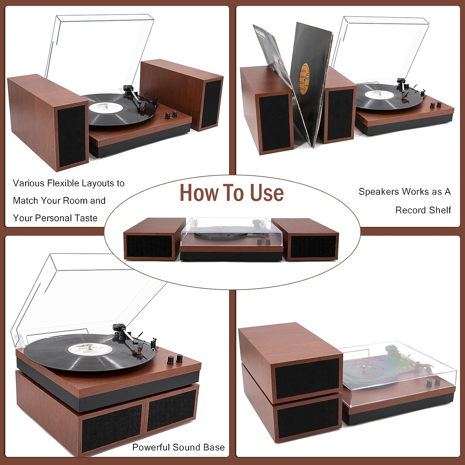 LP&No.1 Bluetooth Vinyl Record Player with External Speakers, 3-Speed Belt-Drive Turntable for Vinyl Albums with Auto Off and Bluetooth Input, Yellow Wood